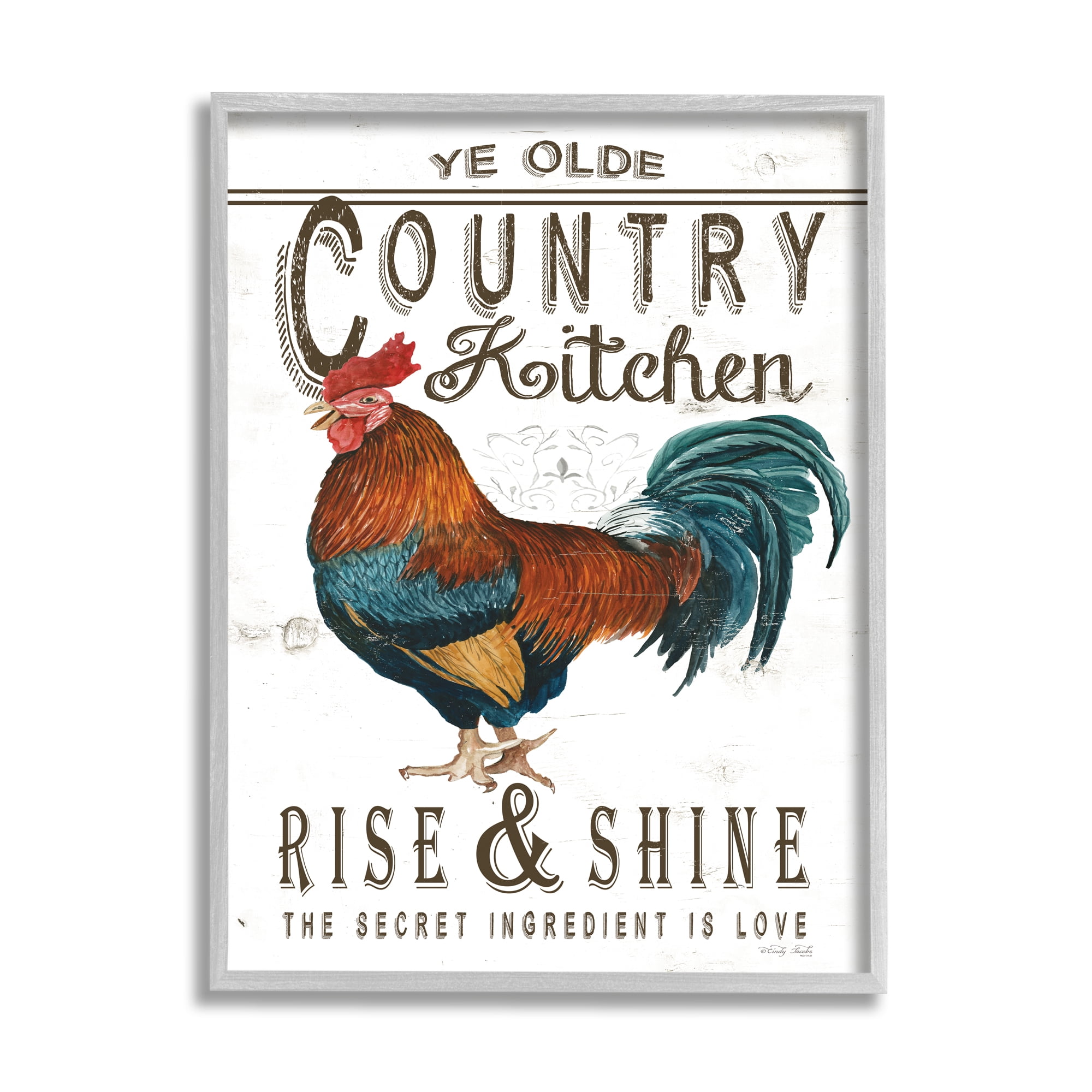 Stupell Industries Country Kitchen Rustic Phrase Botanical & Floral Painting Gray Framed Art Print Wall Art, 16 x 20