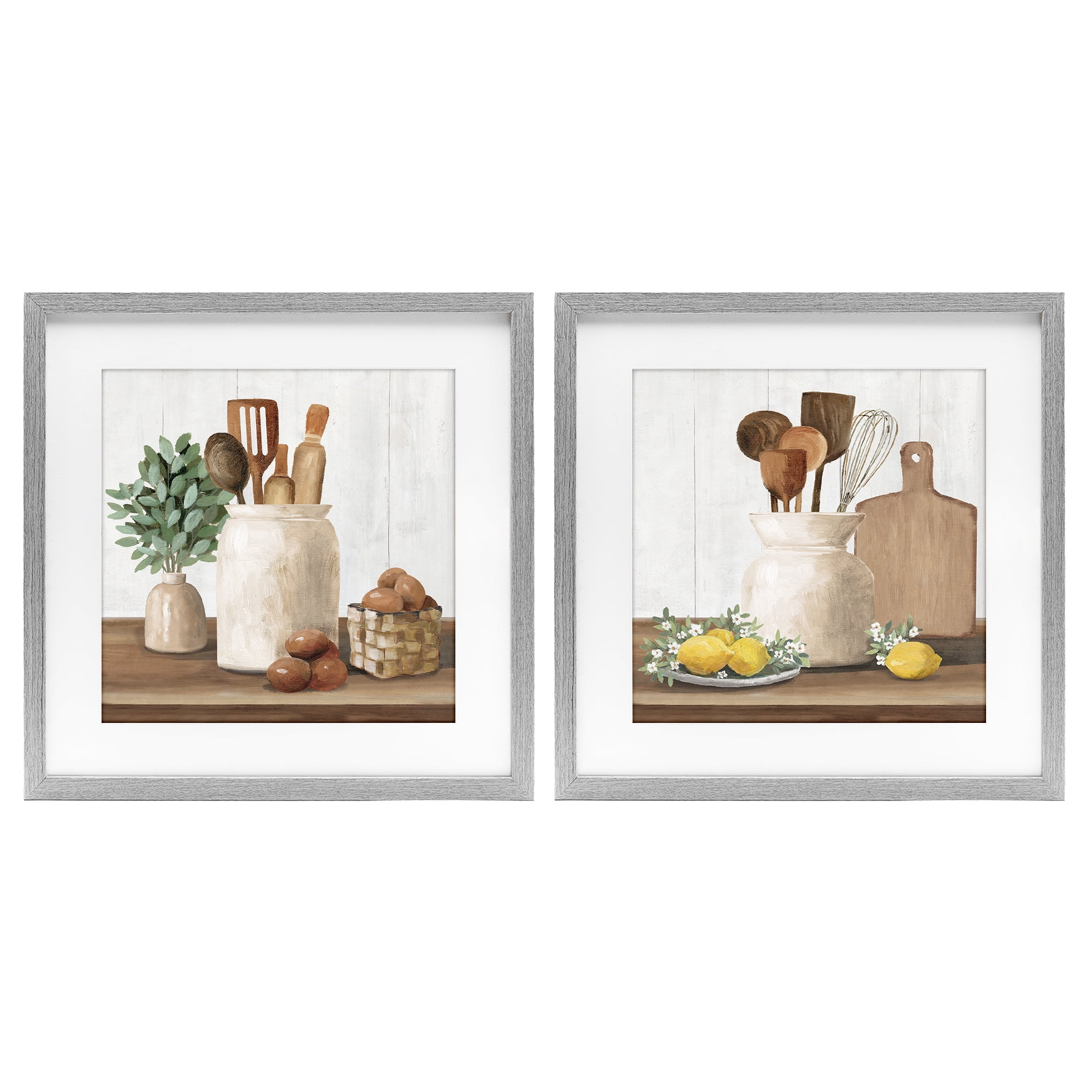 Stupell Industries Country Kitchen Setup 2 Piece Gray Framed Print Under Glass Set, design by White Ladder