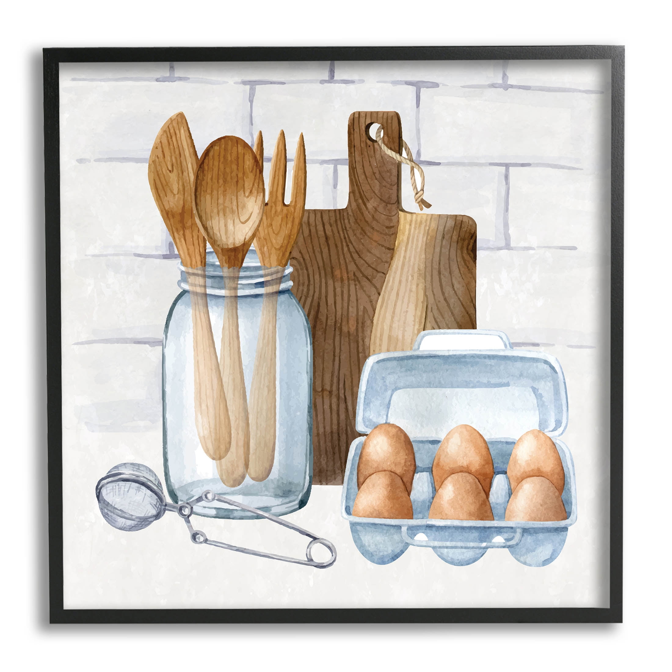 Stupell Industries Country Kitchen Utensils Graphic Art Black Framed Art Print Wall Art, Design by ND Art