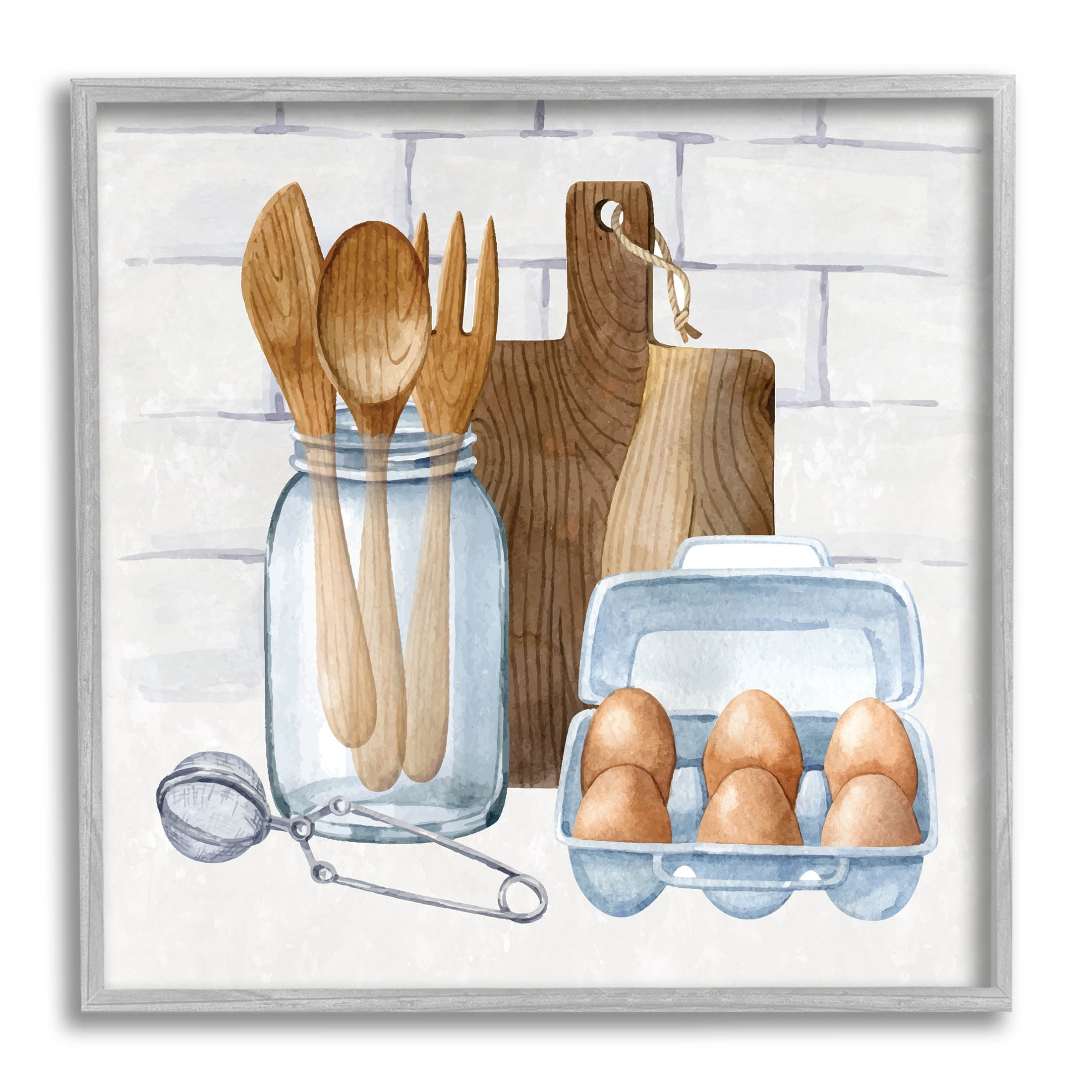 Stupell Industries Country Kitchen Utensils Graphic Art Gray Framed Art Print Wall Art, Design by ND Art