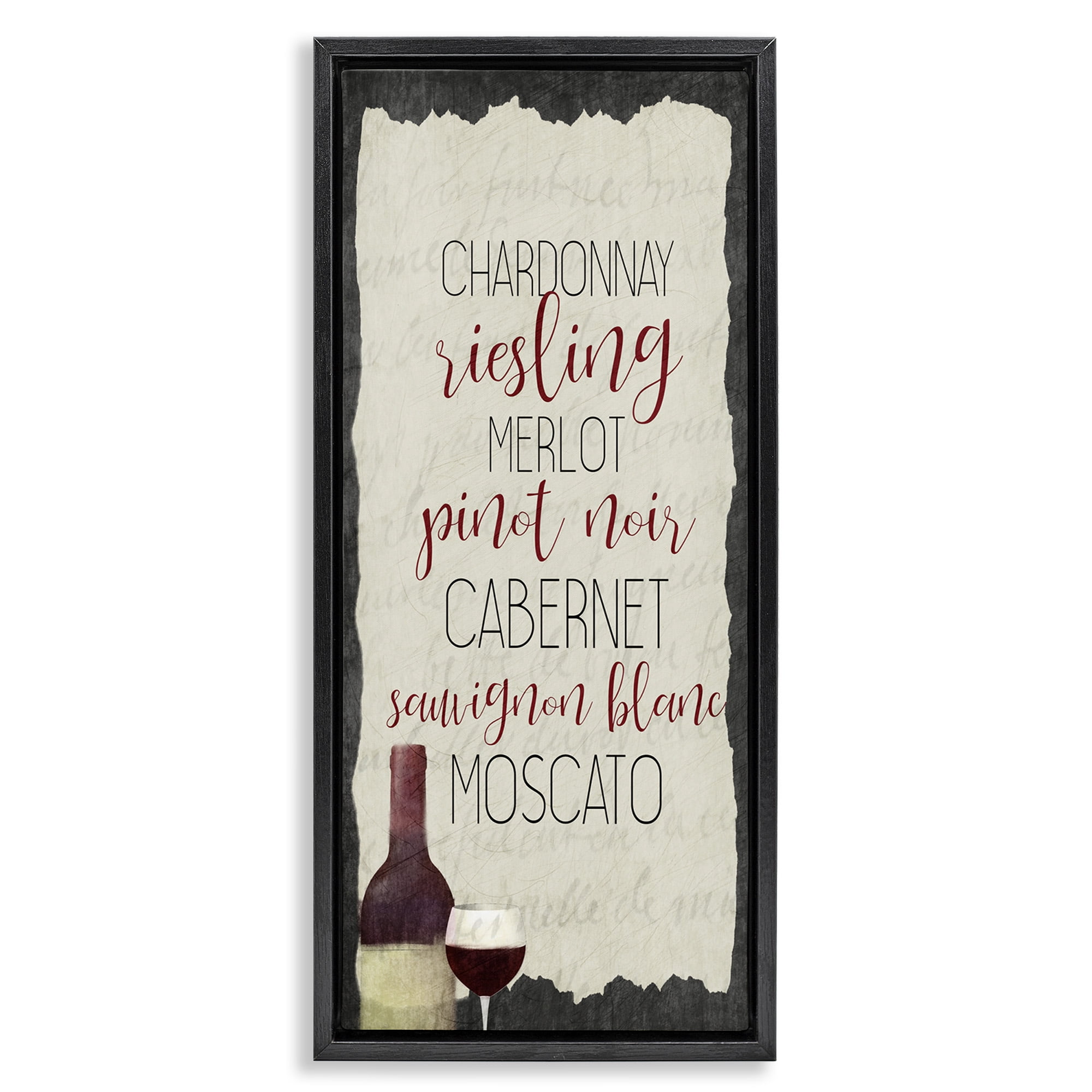Stupell Industries Country Kitchen Wine List Food & Beverage Painting Black Floater Framed Canvas Art Print Wall Art, 11 x 25