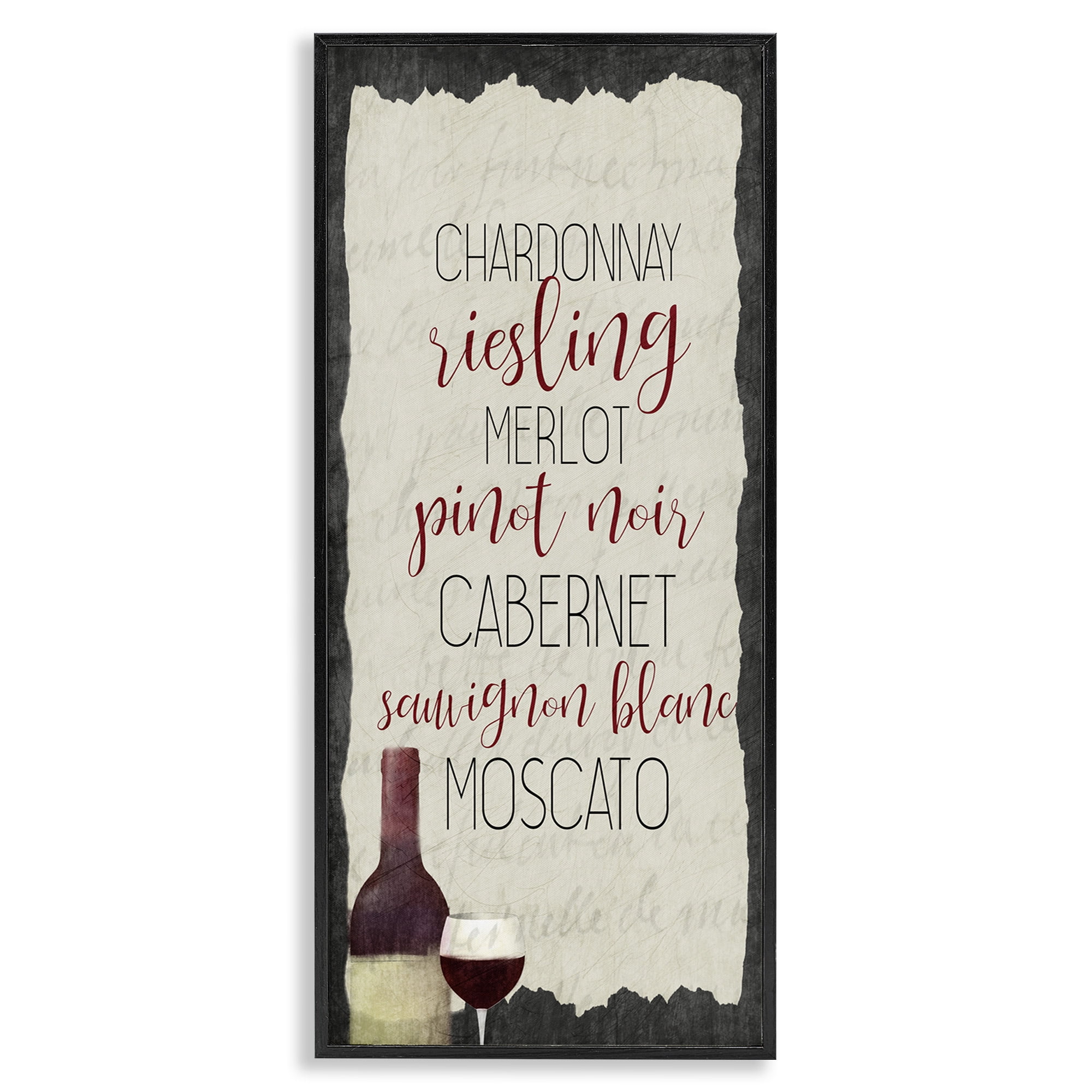 Stupell Industries Country Kitchen Wine List Food & Beverage Painting Black Framed Art Print Wall Art, 13 x 30