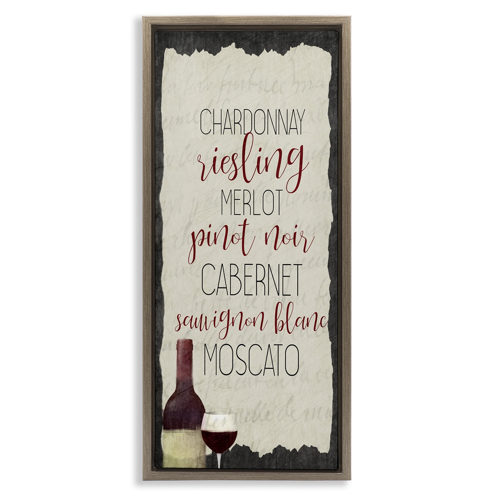 Stupell Industries Country Kitchen Wine List Food & Beverage Painting Brown Floater Framed Canvas Art Print Wall Art, 11 x 25