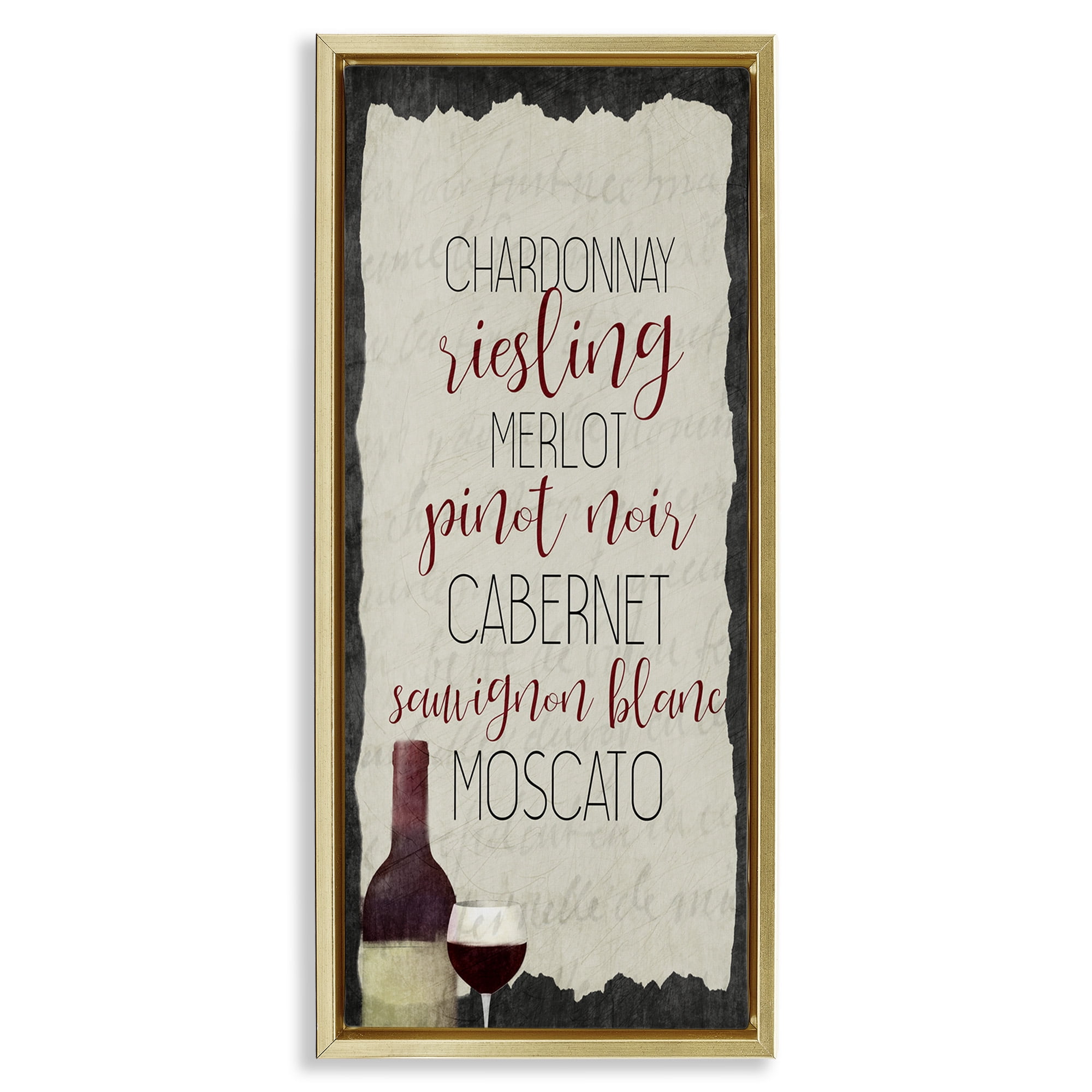 Stupell Industries Country Kitchen Wine List Food & Beverage Painting Gold Floater Framed Canvas Art Print Wall Art, 15 x 31