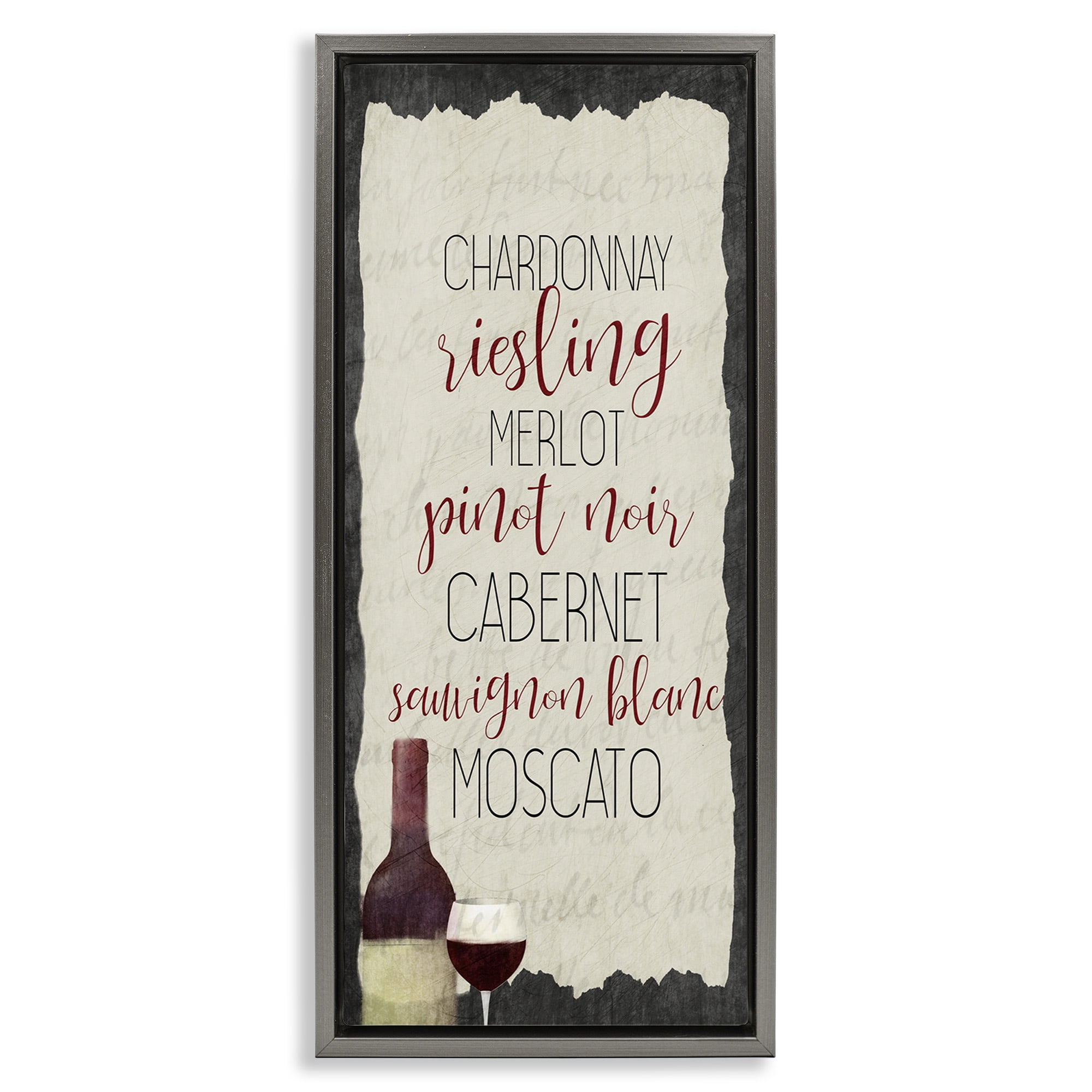 Stupell Industries Country Kitchen Wine List Food & Beverage Painting Gray Floater Framed Canvas Art Print Wall Art, 11 x 25