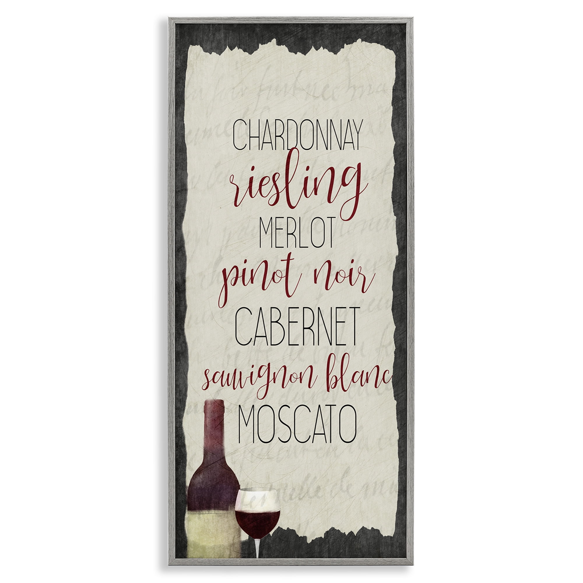 Stupell Industries Country Kitchen Wine List Food & Beverage Painting Gray Framed Art Print Wall Art, 10 x 24