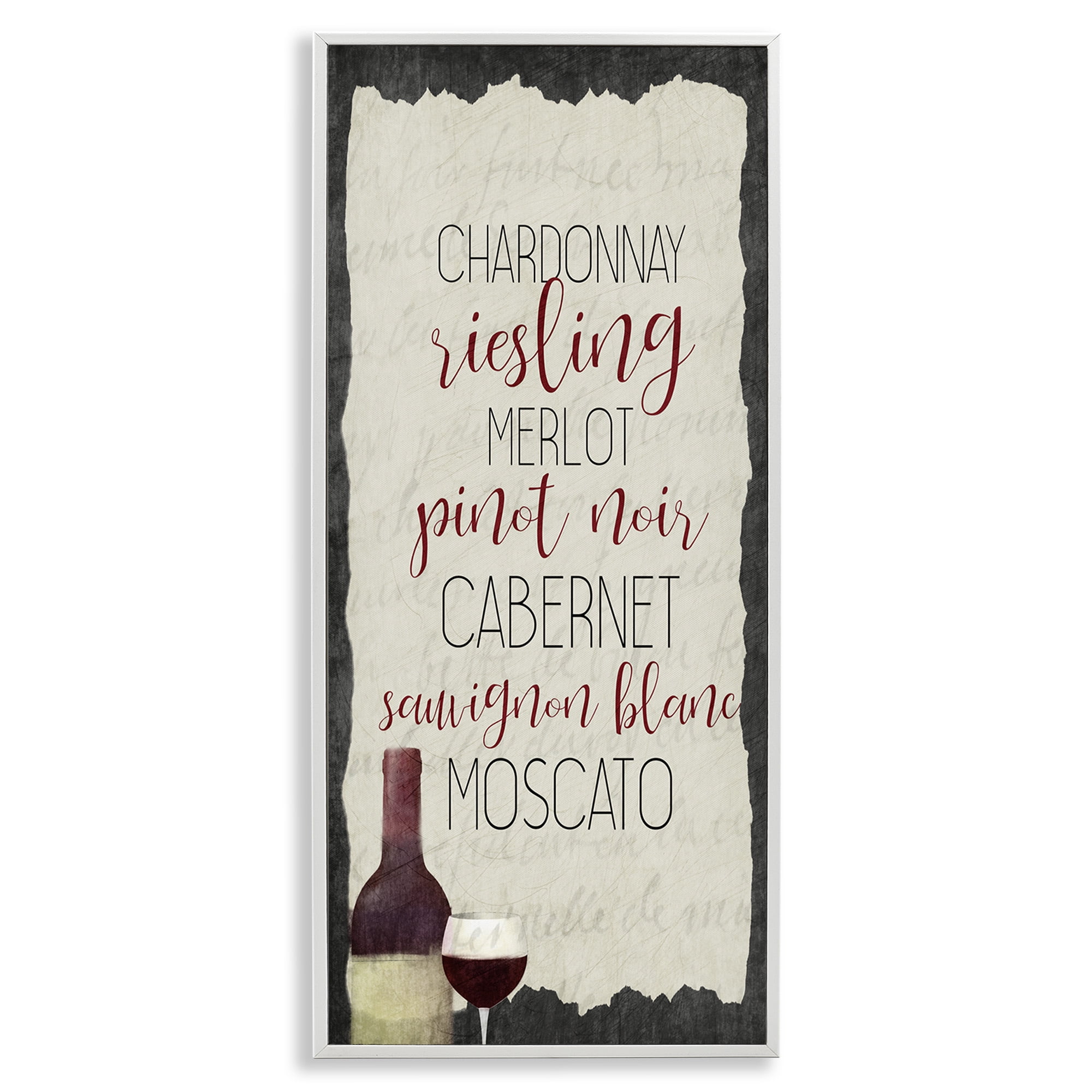 Stupell Industries Country Kitchen Wine List Food & Beverage Painting White Framed Art Print Wall Art, 10 x 24