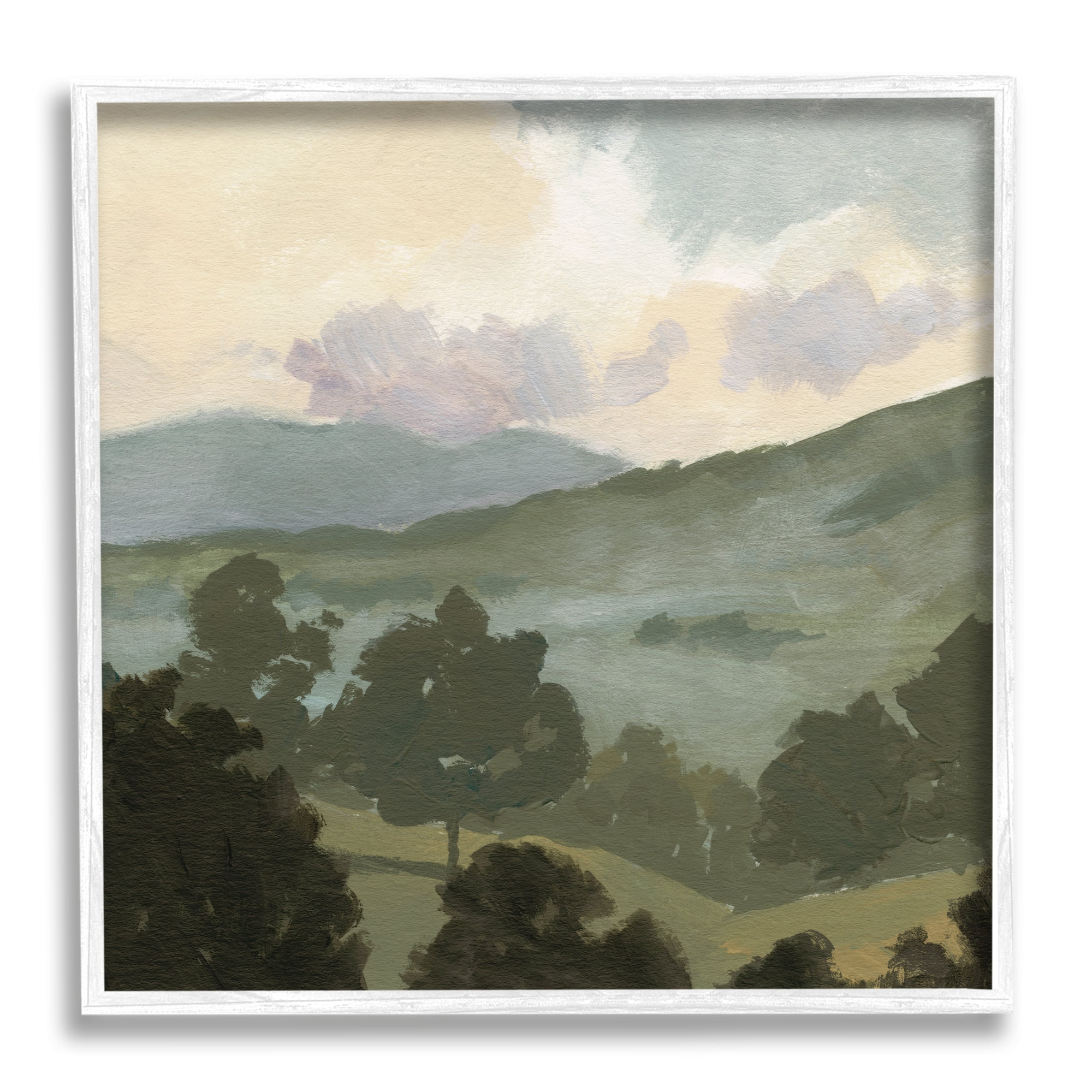 Stupell Industries Country Landscape Sky Nature Painting White Framed Art Print Wall Art, 17 x 17