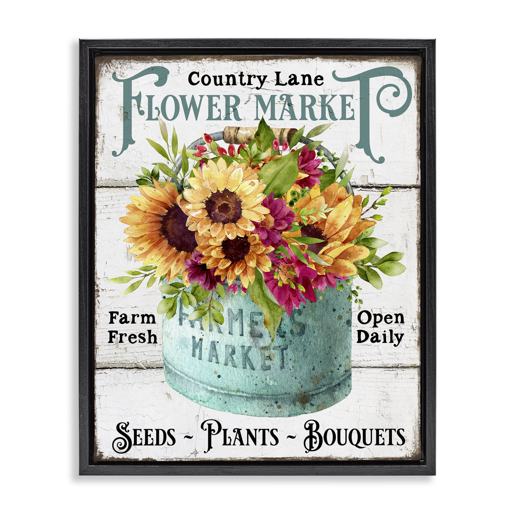 Stupell Industries Country Lane Flower Market Plants & Flowers Painting Black Floater Framed Canvas Art Print Wall Art, 25 x 31