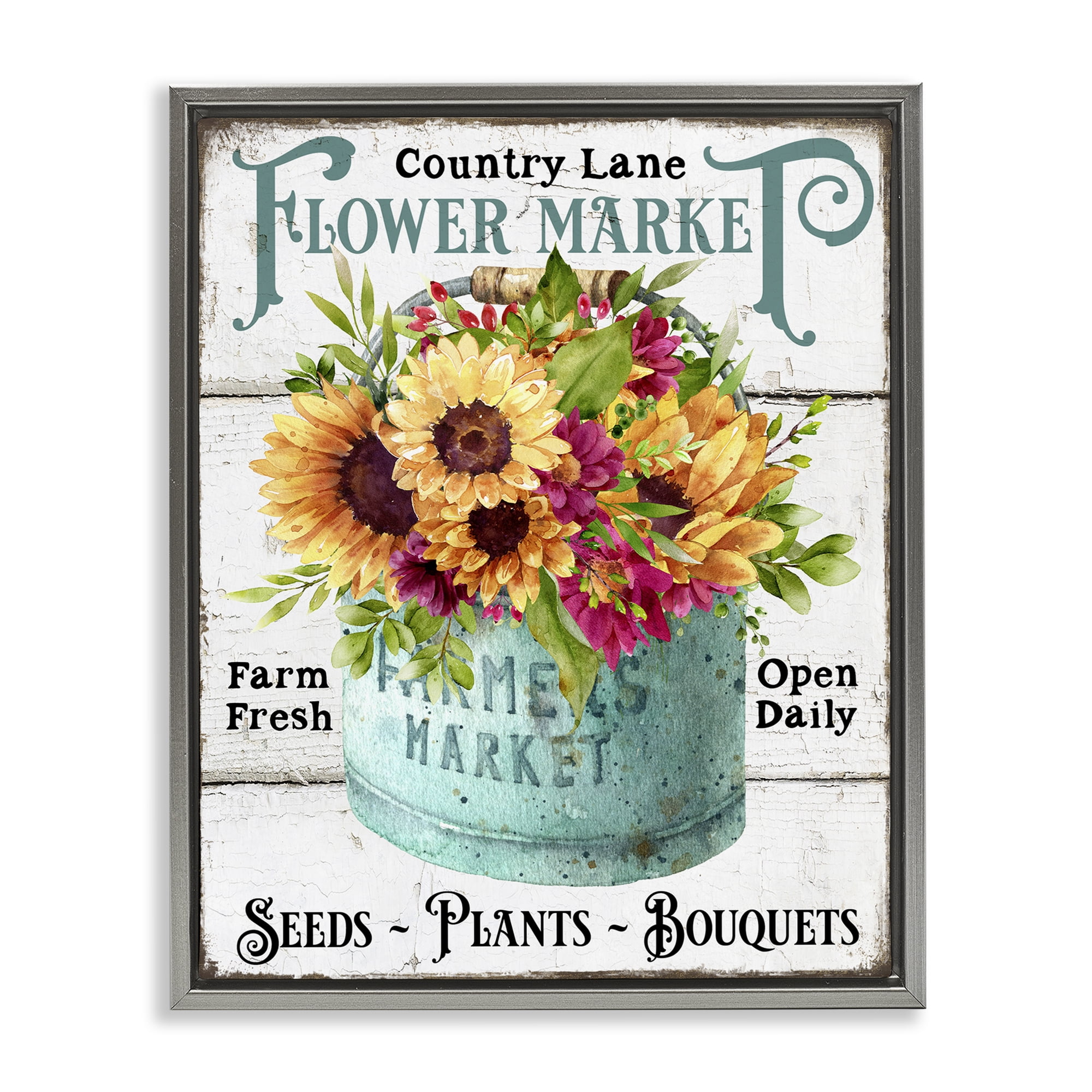 Stupell Industries Country Lane Flower Market Plants & Flowers Painting Gray Floater Framed Canvas Art Print Wall Art, 17 x 21