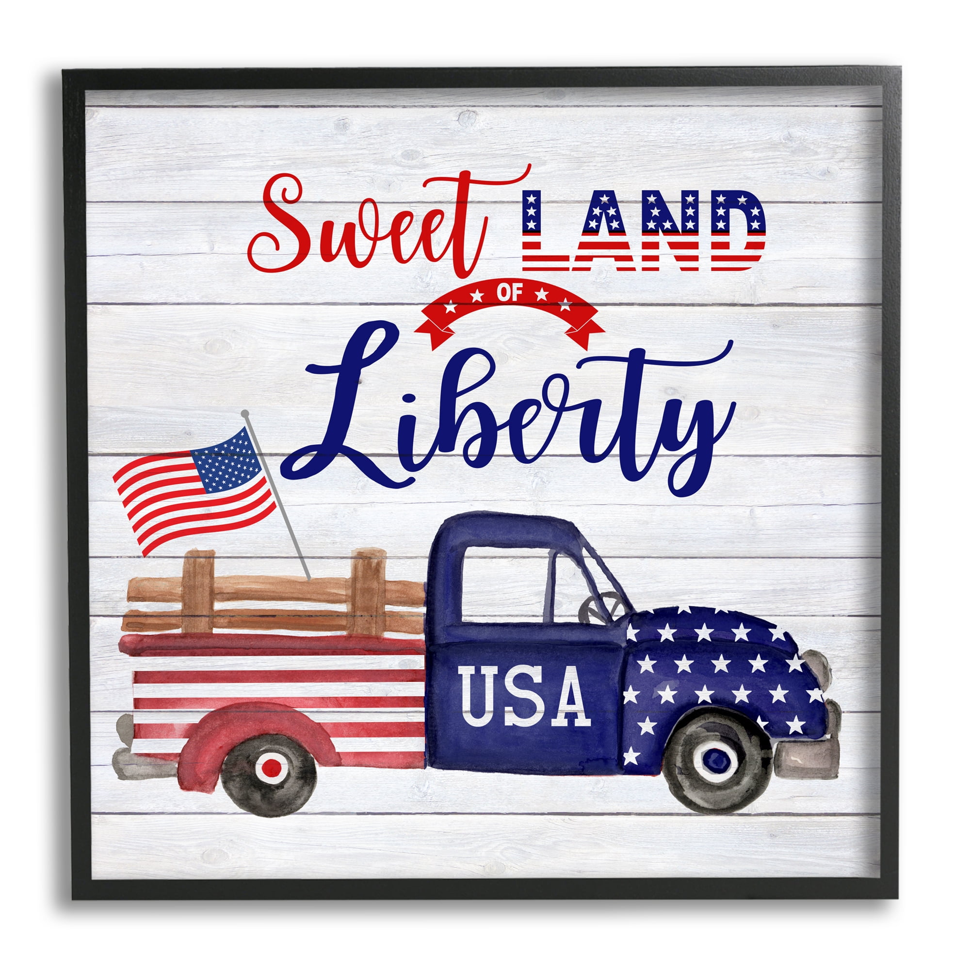 Stupell Industries Country Liberty Phrase Holiday Painting Black Framed Art Print Wall Art, 24 x 24