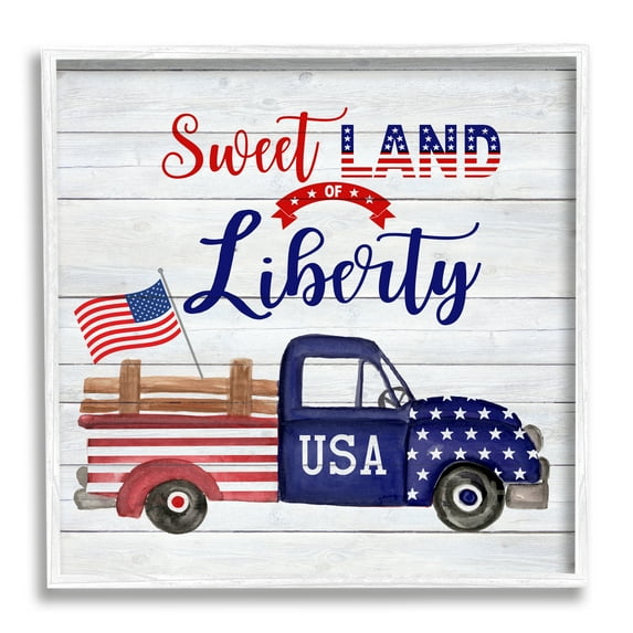 Stupell Industries Country Liberty Phrase Holiday Painting White Framed Art Print Wall Art, 12 x 12