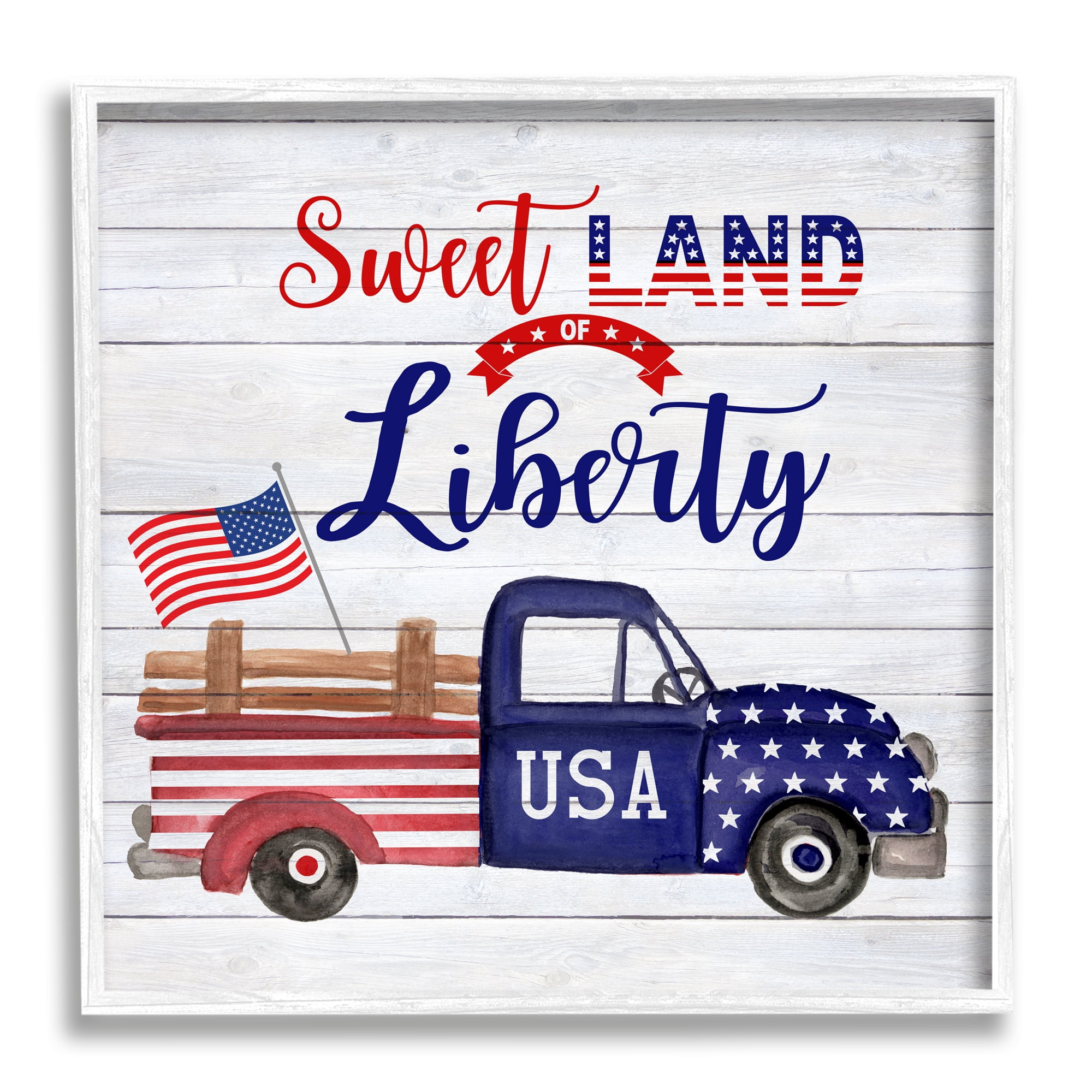 Stupell Industries Country Liberty Phrase Holiday Painting White Framed Art Print Wall Art, 17 x 17