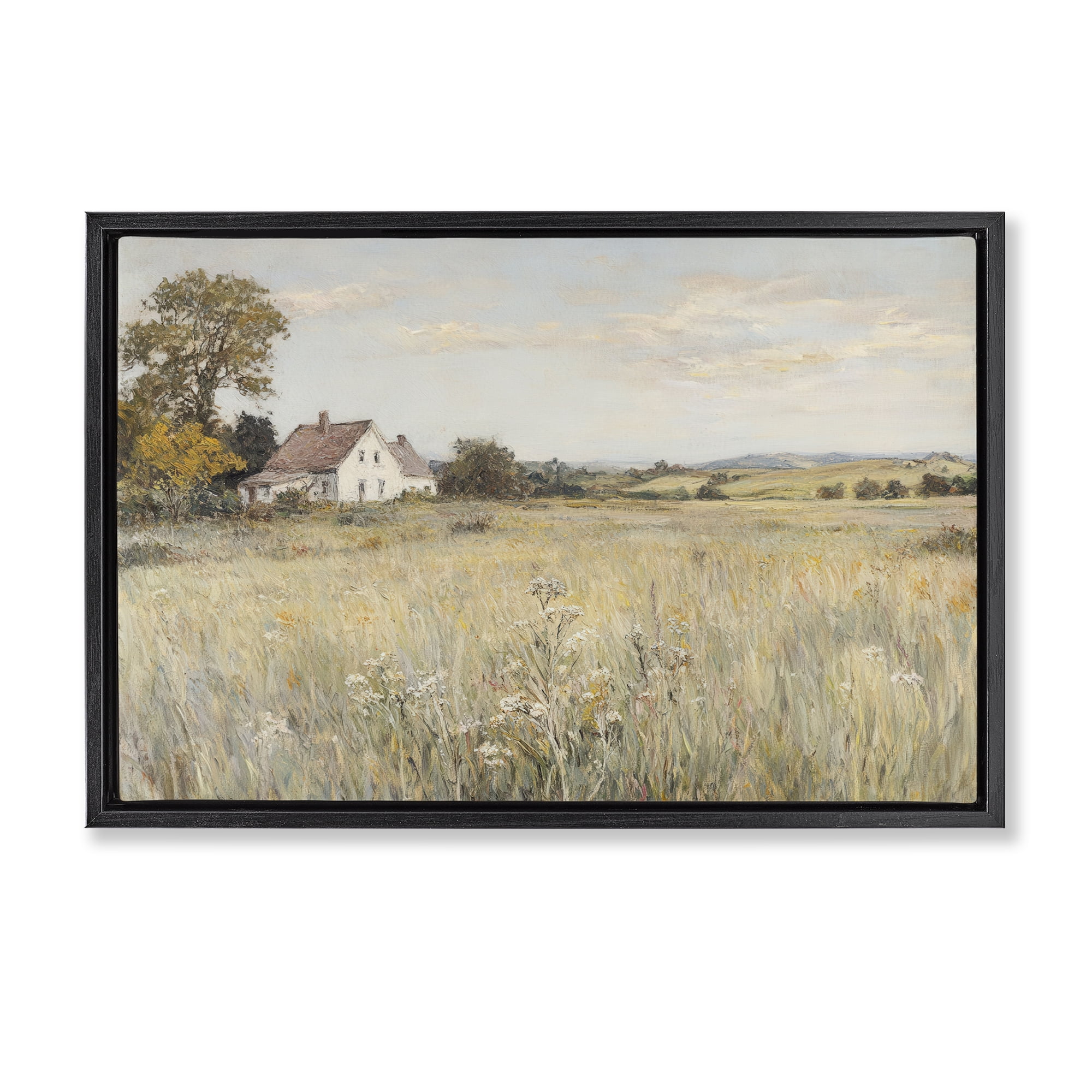 Stupell Industries Country Living in Golden Meadow Black Framed Floater Canvas Wall Art, design by Petal Prints Design