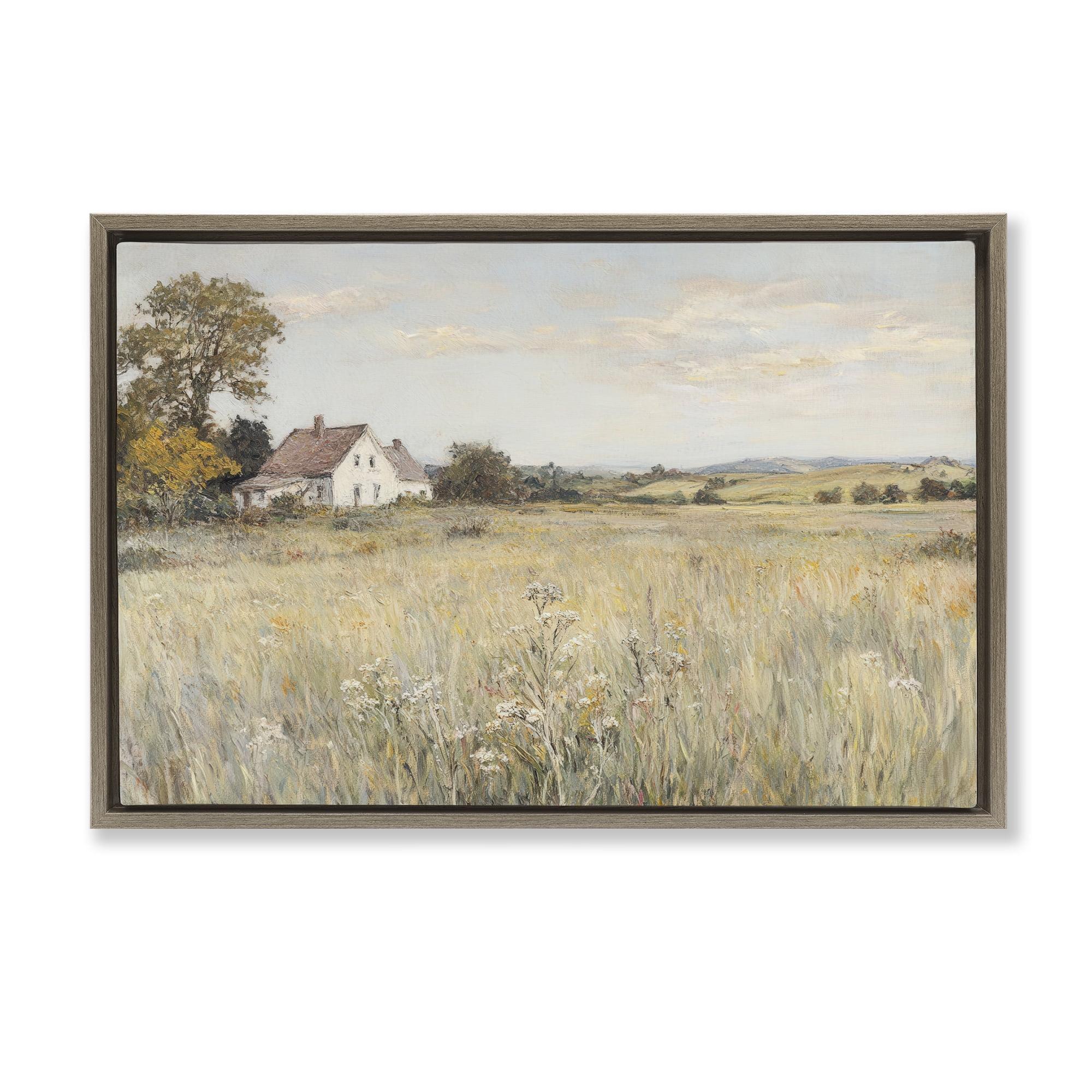 Stupell Industries Country Living in Golden Meadow Brown Framed Floater Canvas Wall Art, design by Petal Prints Design
