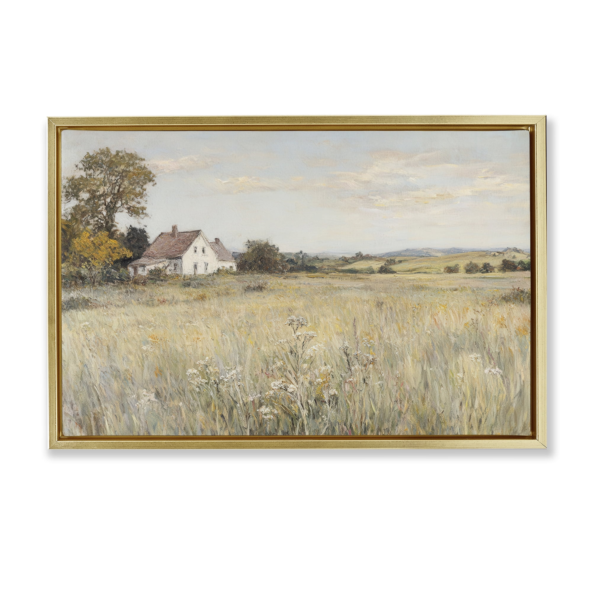 Stupell Industries Country Living in Golden Meadow Gold Framed Floater Canvas Wall Art, design by Petal Prints Design