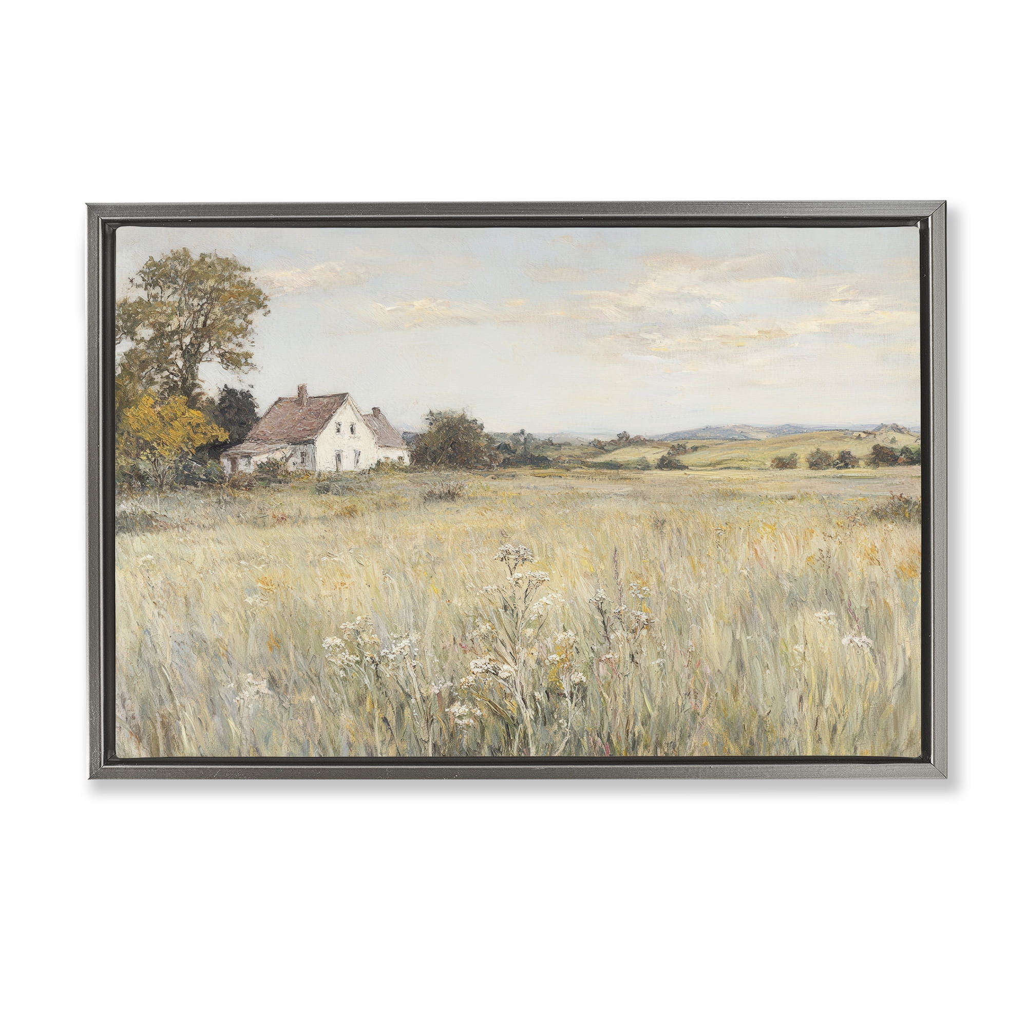 Stupell Industries Country Living in Golden Meadow Gray Framed Floater Canvas Wall Art, design by Petal Prints Design