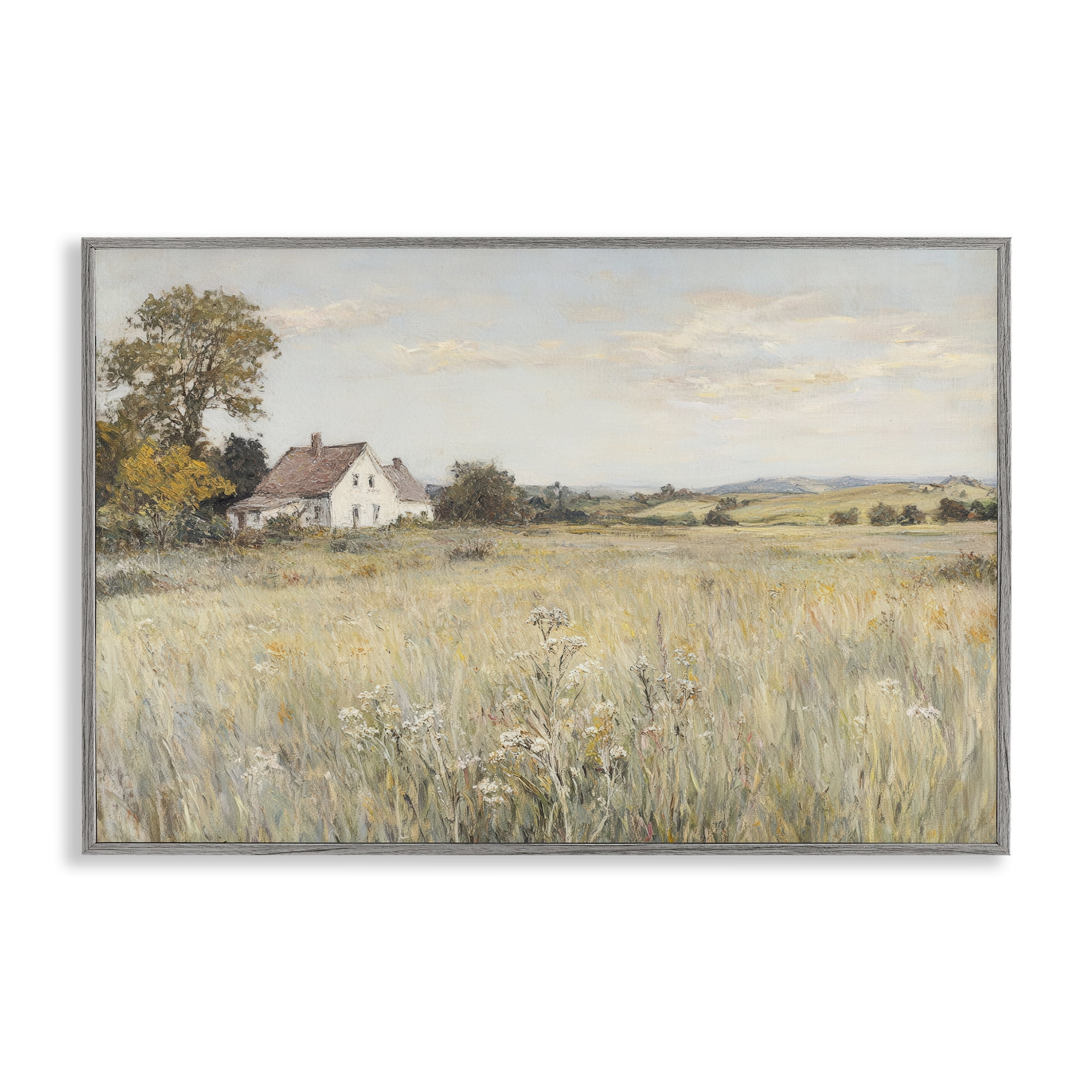 Stupell Industries Country Living in Golden Meadow Gray Framed Giclee Art, design by Petal Prints Design