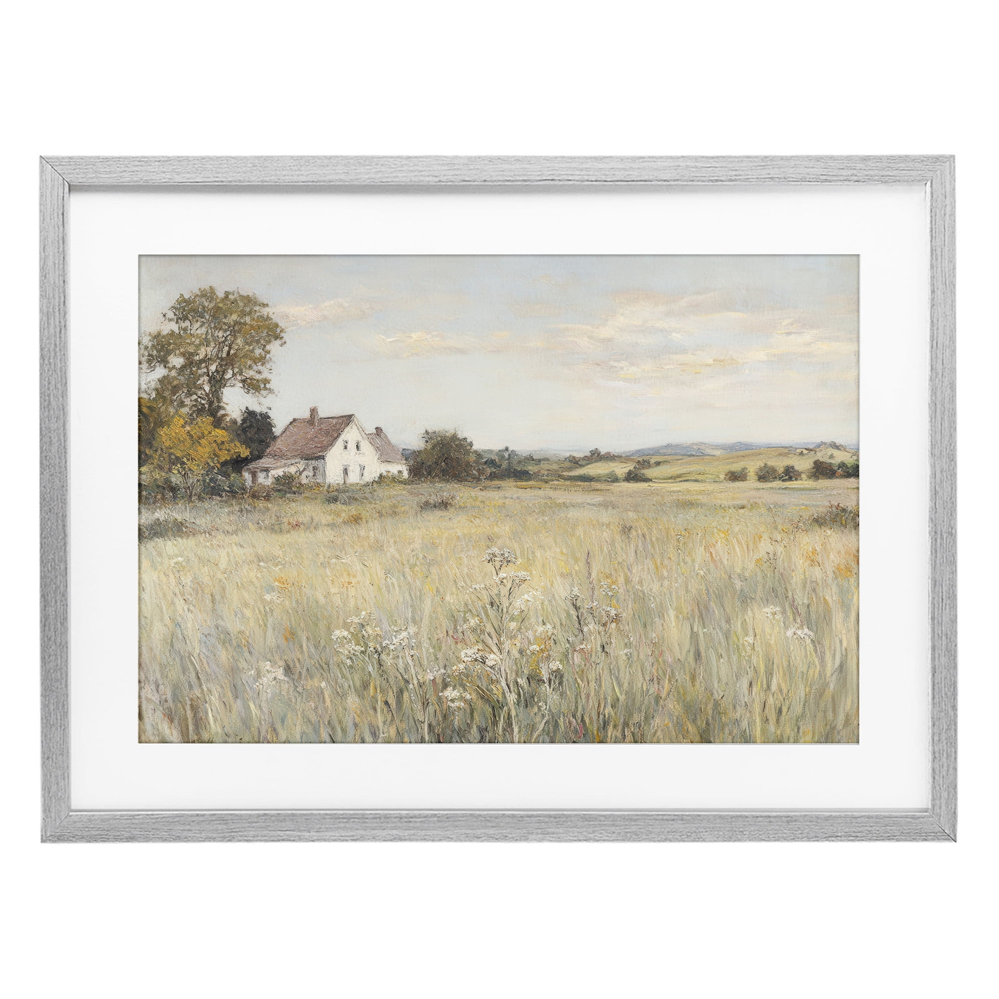 Stupell Industries Country Living in Golden Meadow Gray Framed Print Under Glass, design by Petal Prints Design