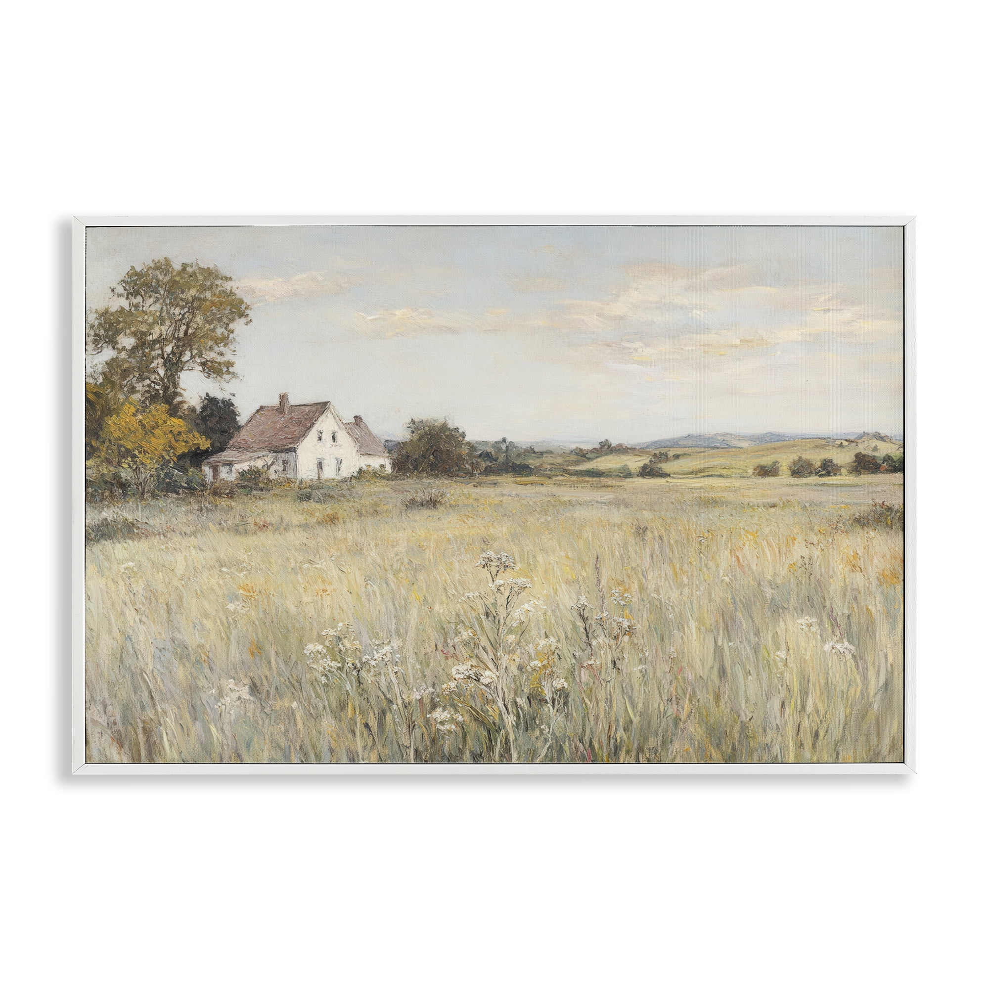 Stupell Industries Country Living in Golden Meadow White Framed Giclee Art, design by Petal Prints Design