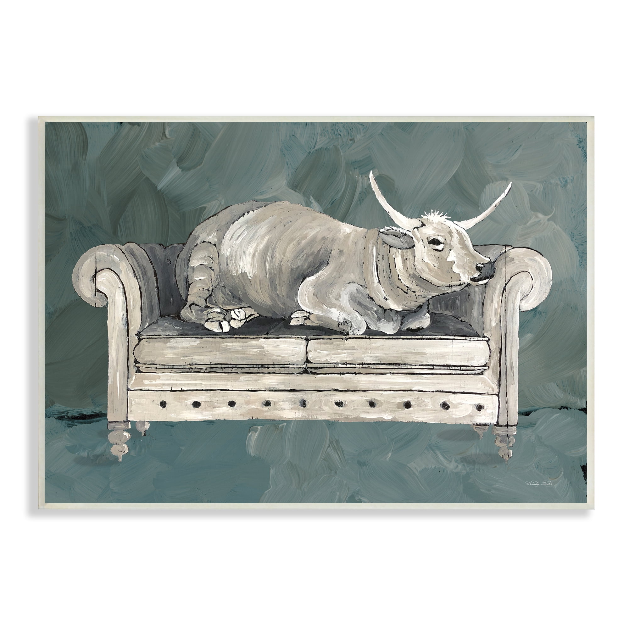 Stupell Industries Country Longhorn Cattle Resting Couch Green Gray, 19 x 13, Design by Cindy Jacobs