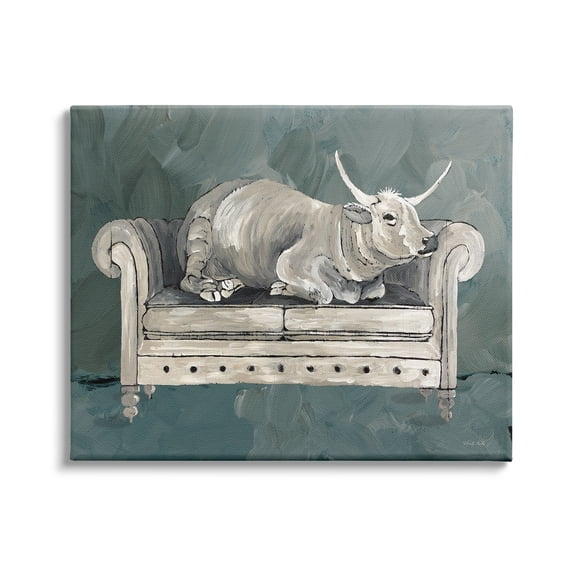 Stupell Industries Country Longhorn Cattle Resting Couch Green Gray, 40 x 30, Design by Cindy Jacobs