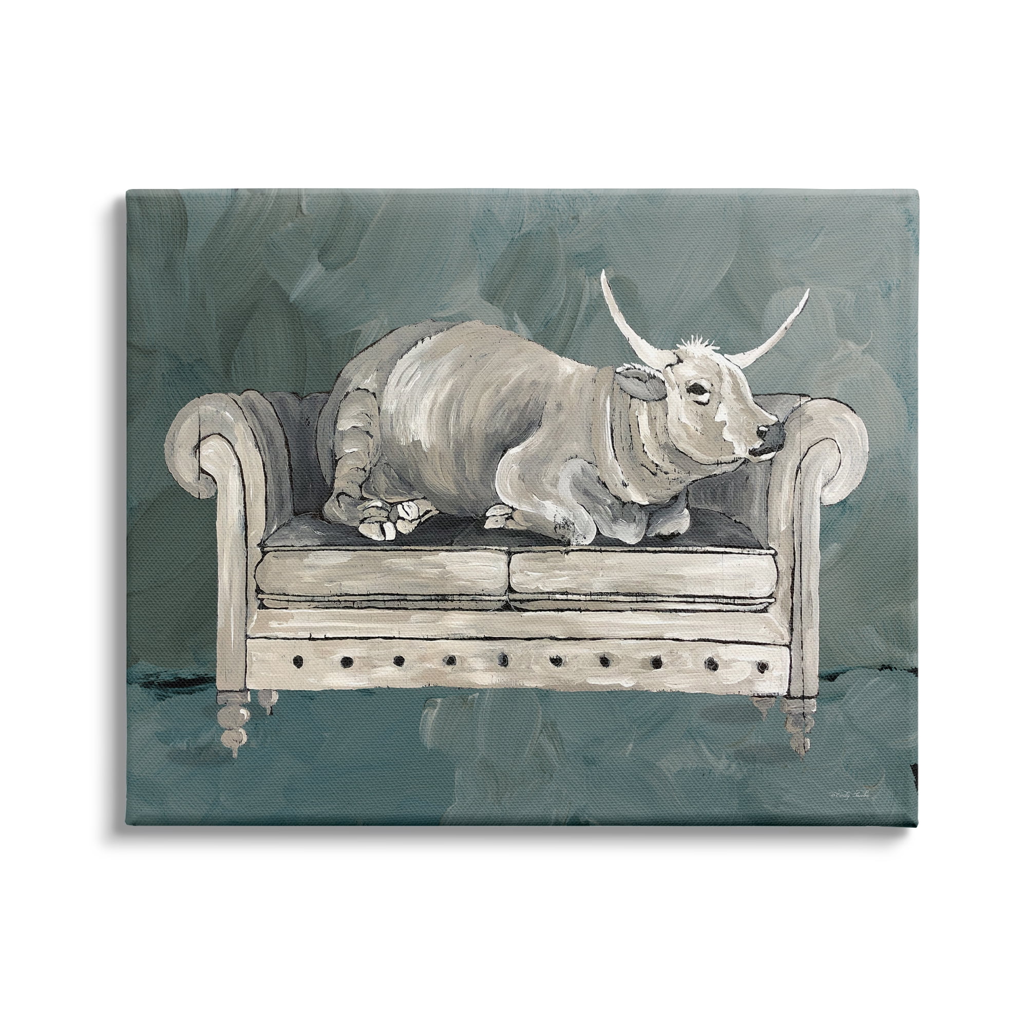 Stupell Industries Country Longhorn Cattle Resting Couch Green Gray, 48 x 36, Design by Cindy Jacobs