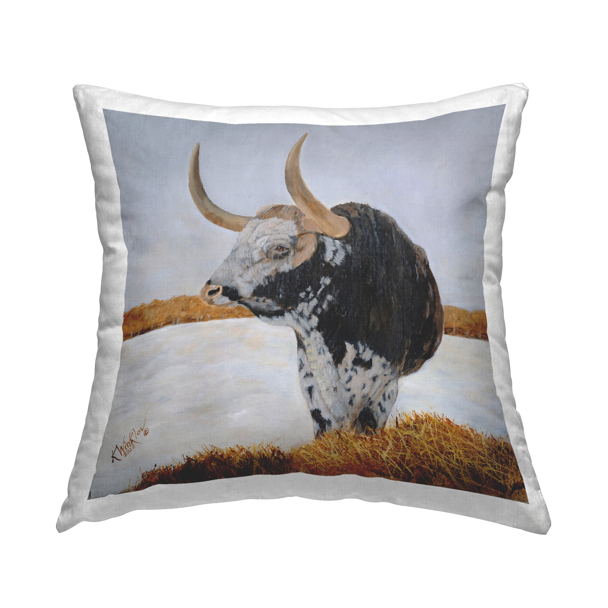 Stupell Industries Country Longhorn by Stream Decorative Printed Throw Pillow Design by Kathy Winkler .
