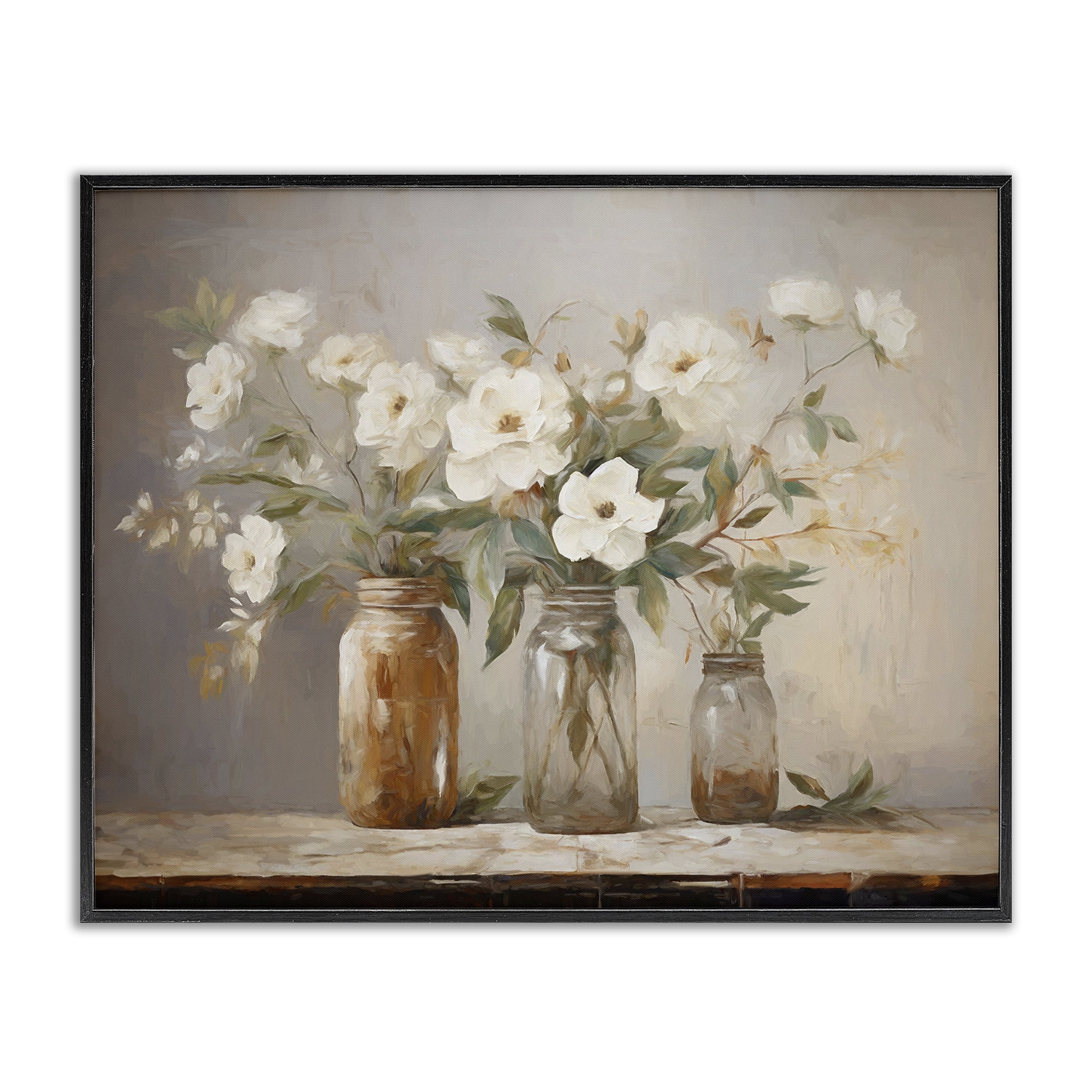Stupell Industries Country Magnolia Jars Botanical & Floral Painting Black Framed Art Print Wall Art, 20 x 16