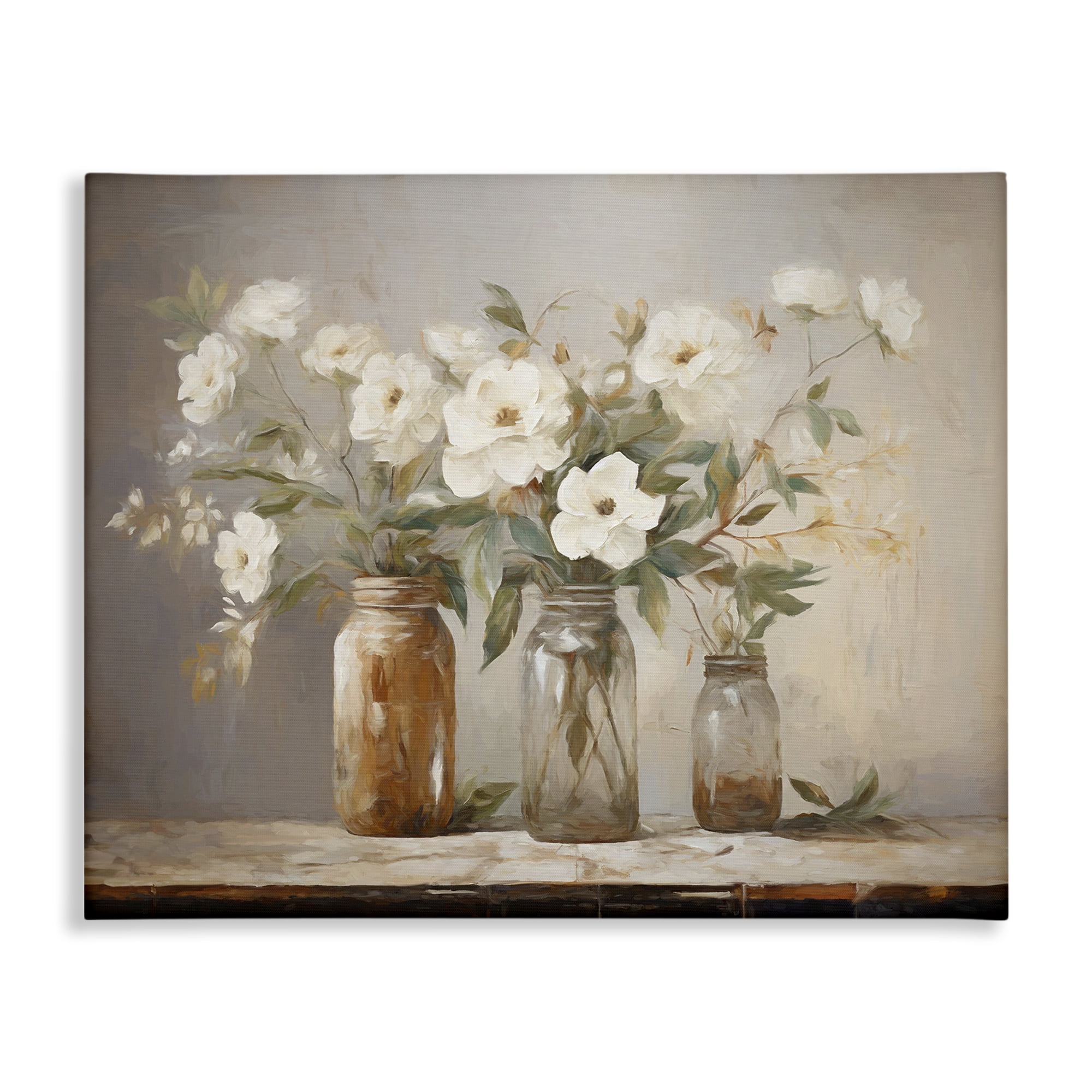 Stupell Industries Country Magnolia Jars Botanical & Floral Painting Gallery Wrapped Canvas Art Print Wall Art, 40 x 30