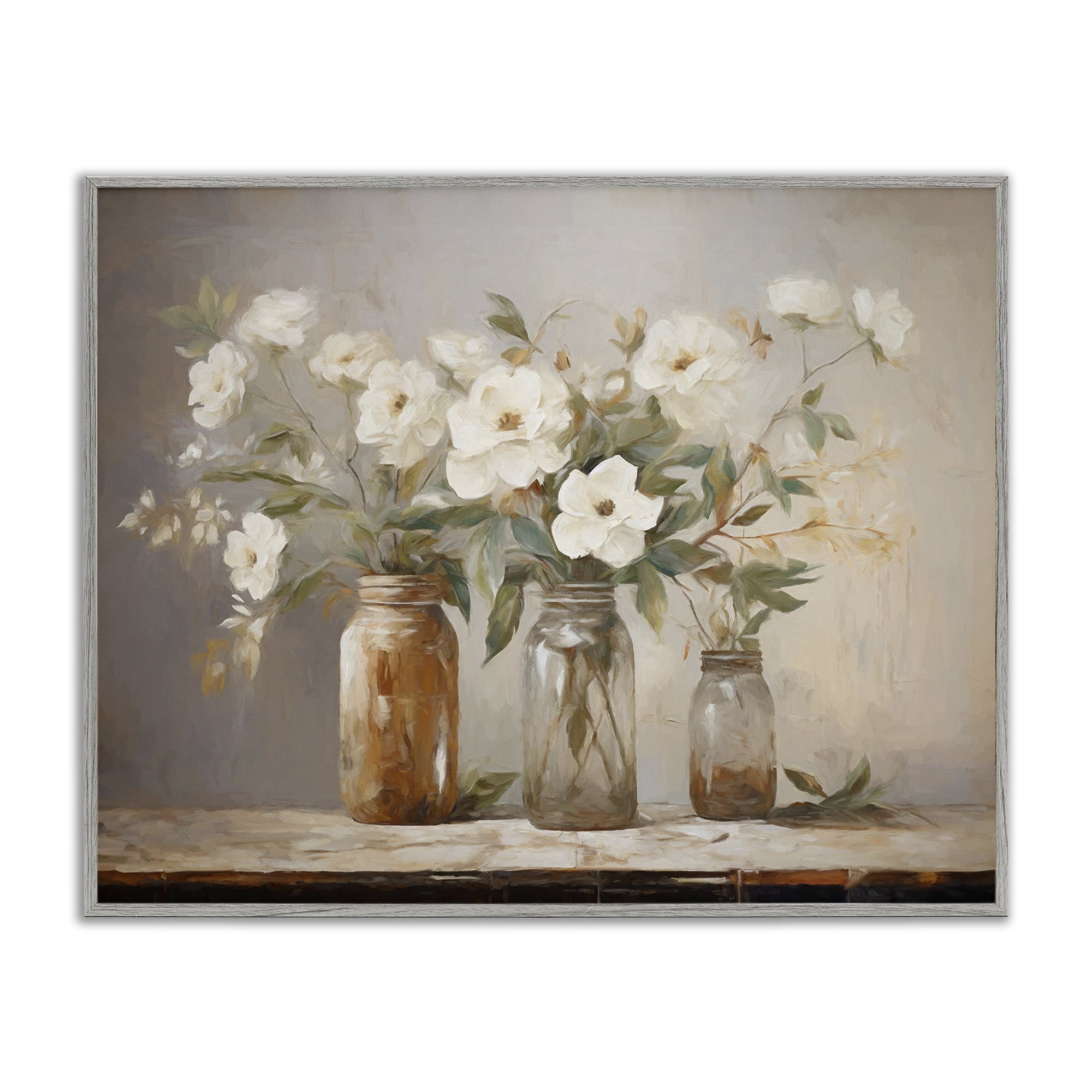 Stupell Industries Country Magnolia Jars Botanical & Floral Painting Gray Framed Art Print Wall Art, 30 x 24