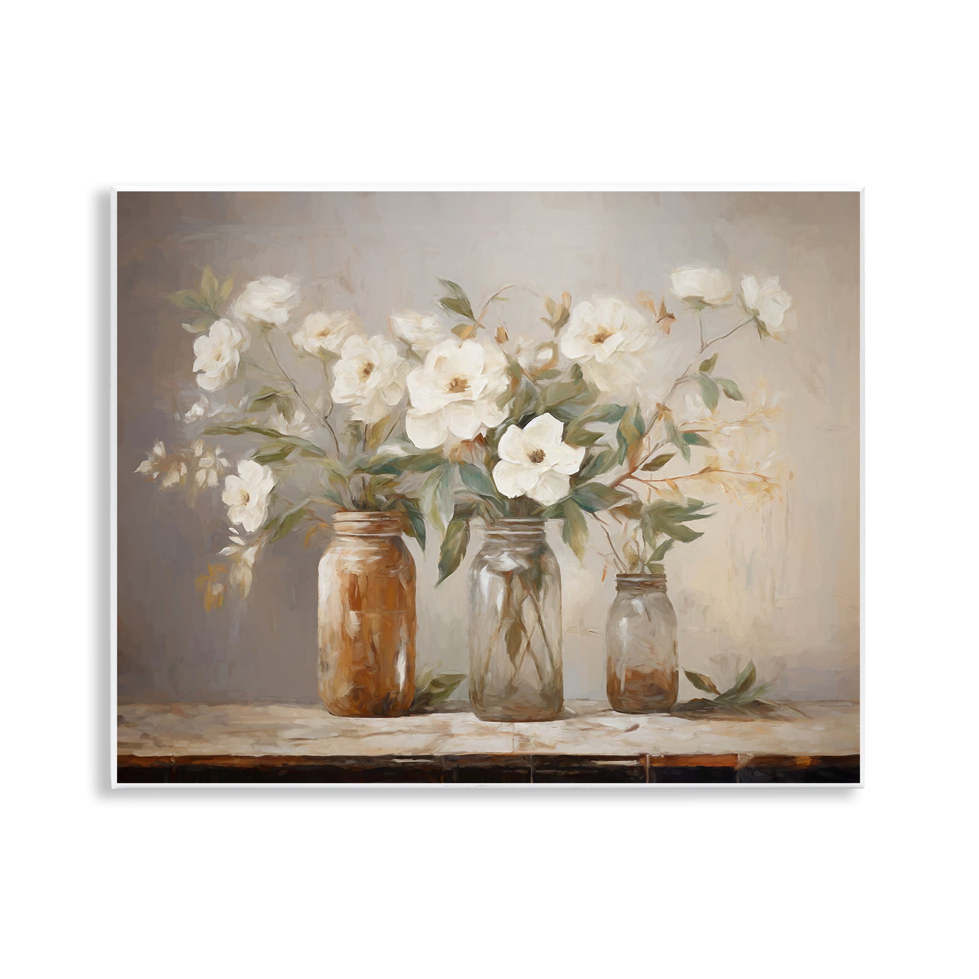 Stupell Industries Country Magnolia Jars Botanical & Floral Painting Unframed Art Print Wall Art, 14 x 11