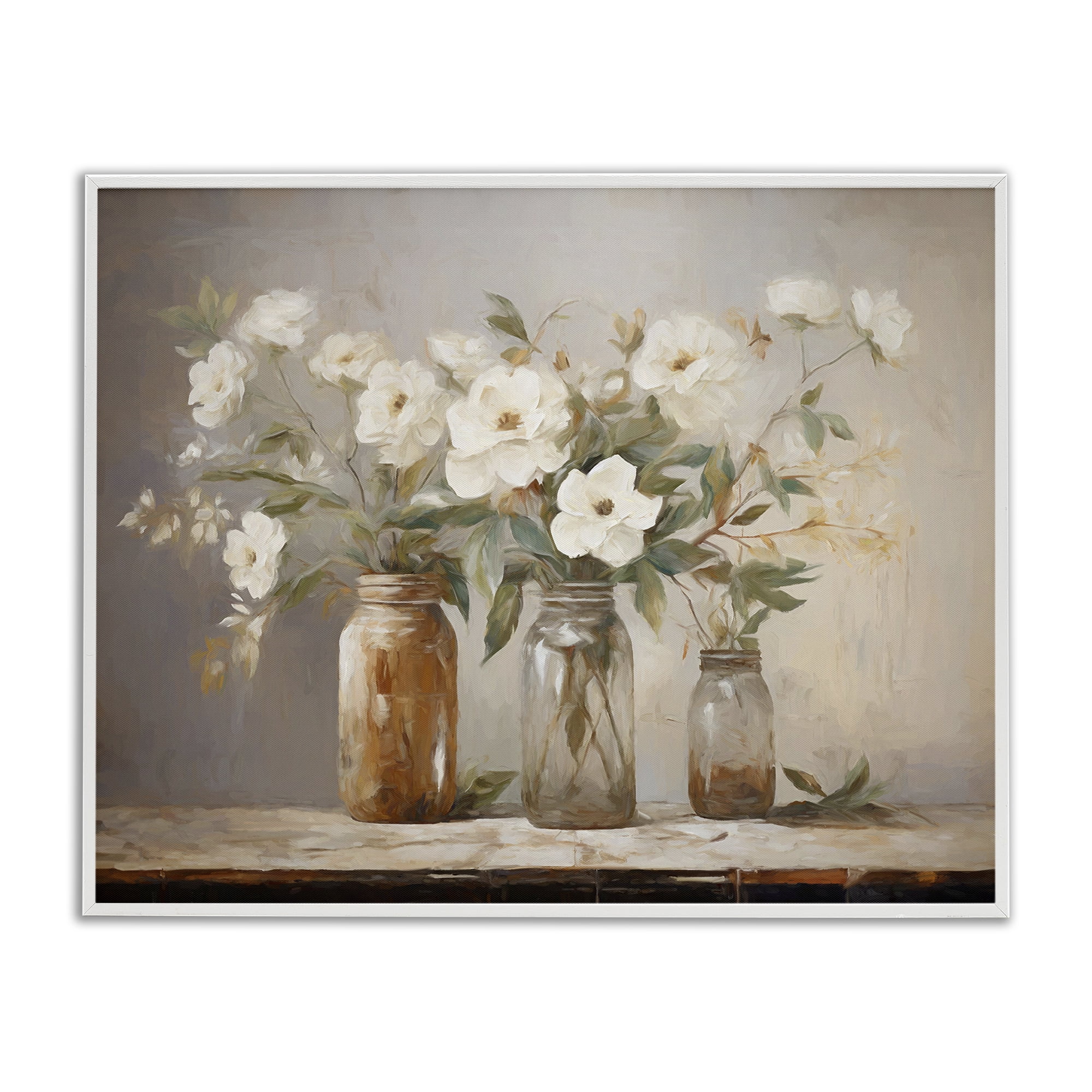 Stupell Industries Country Magnolia Jars Botanical & Floral Painting White Framed Art Print Wall Art, 20 x 16