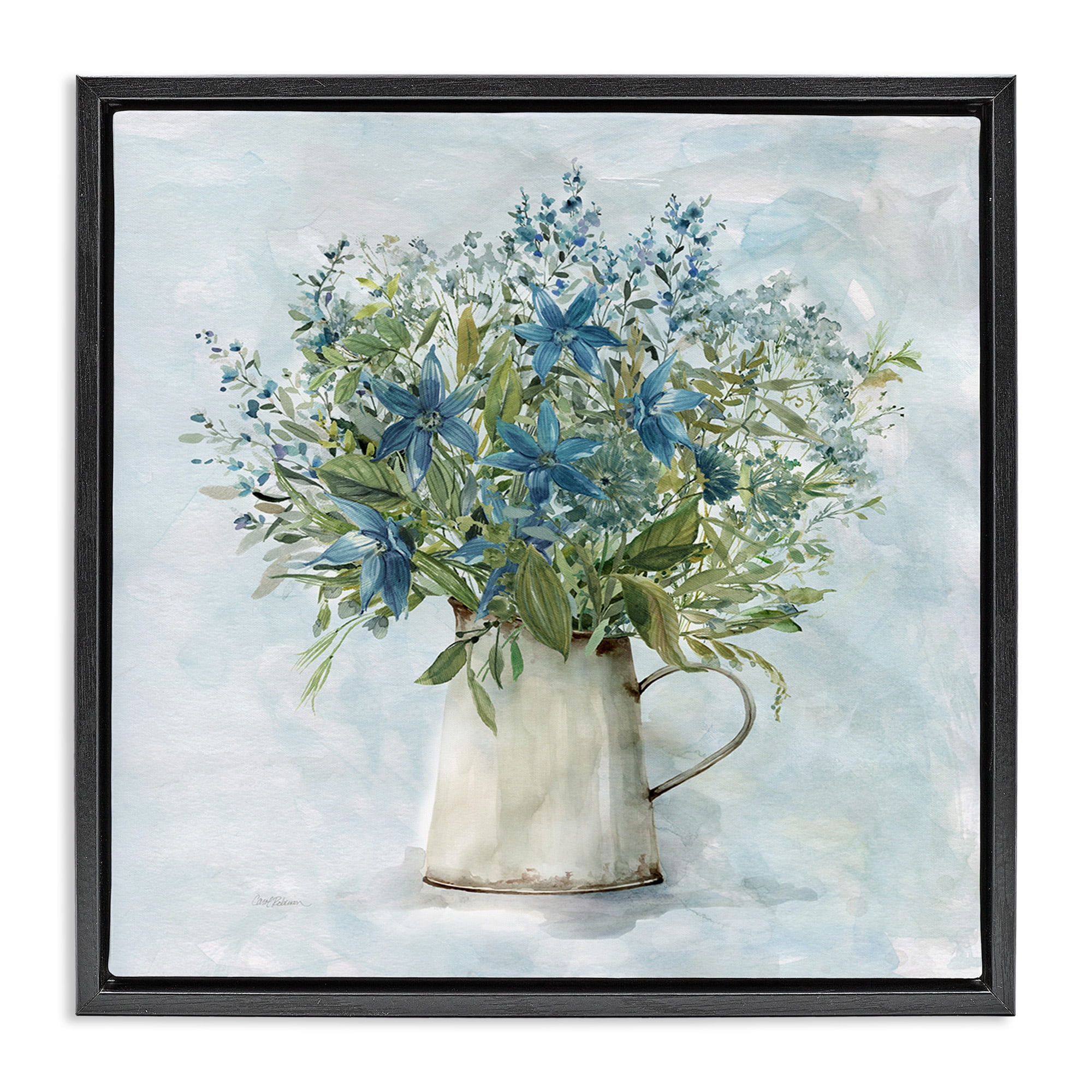 Stupell Industries Country Milk Tin Bouquet Botanical & Floral Painting Black Floater Framed Canvas Art Print Wall Art, 18 x 18