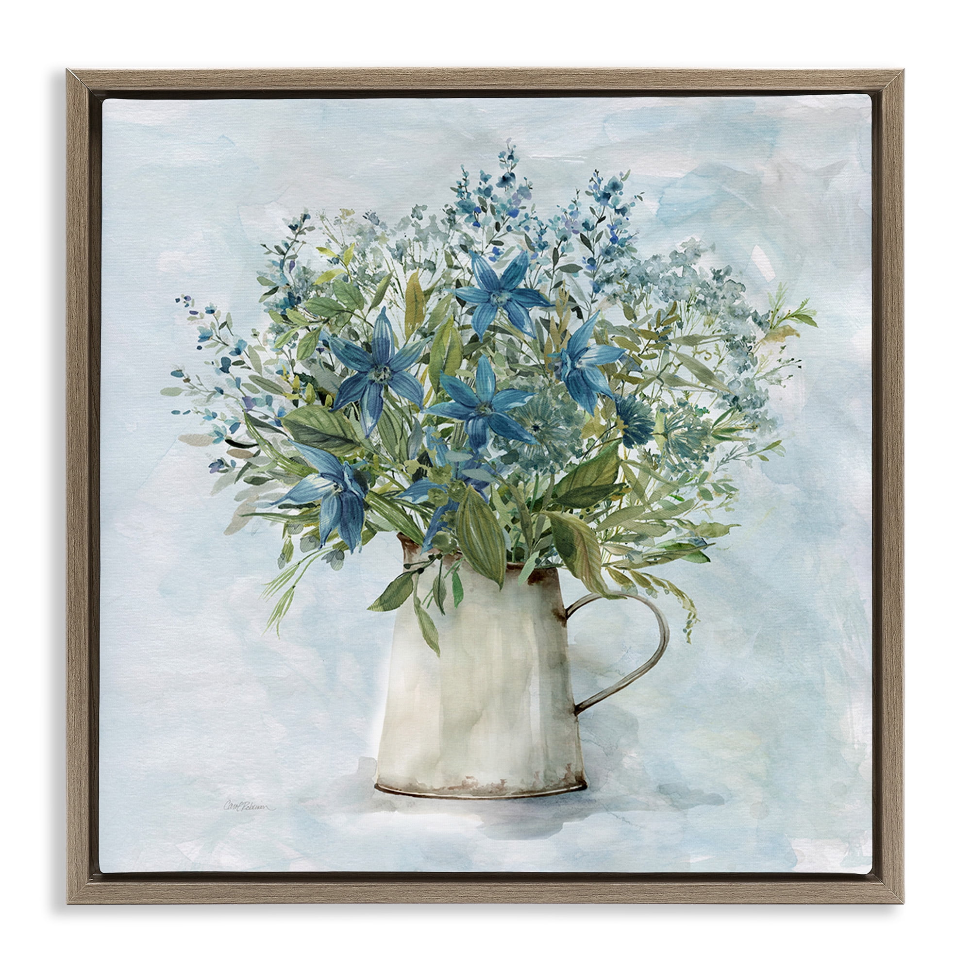 Stupell Industries Country Milk Tin Bouquet Botanical & Floral Painting Brown Floater Framed Canvas Art Print Wall Art, 18 x 18