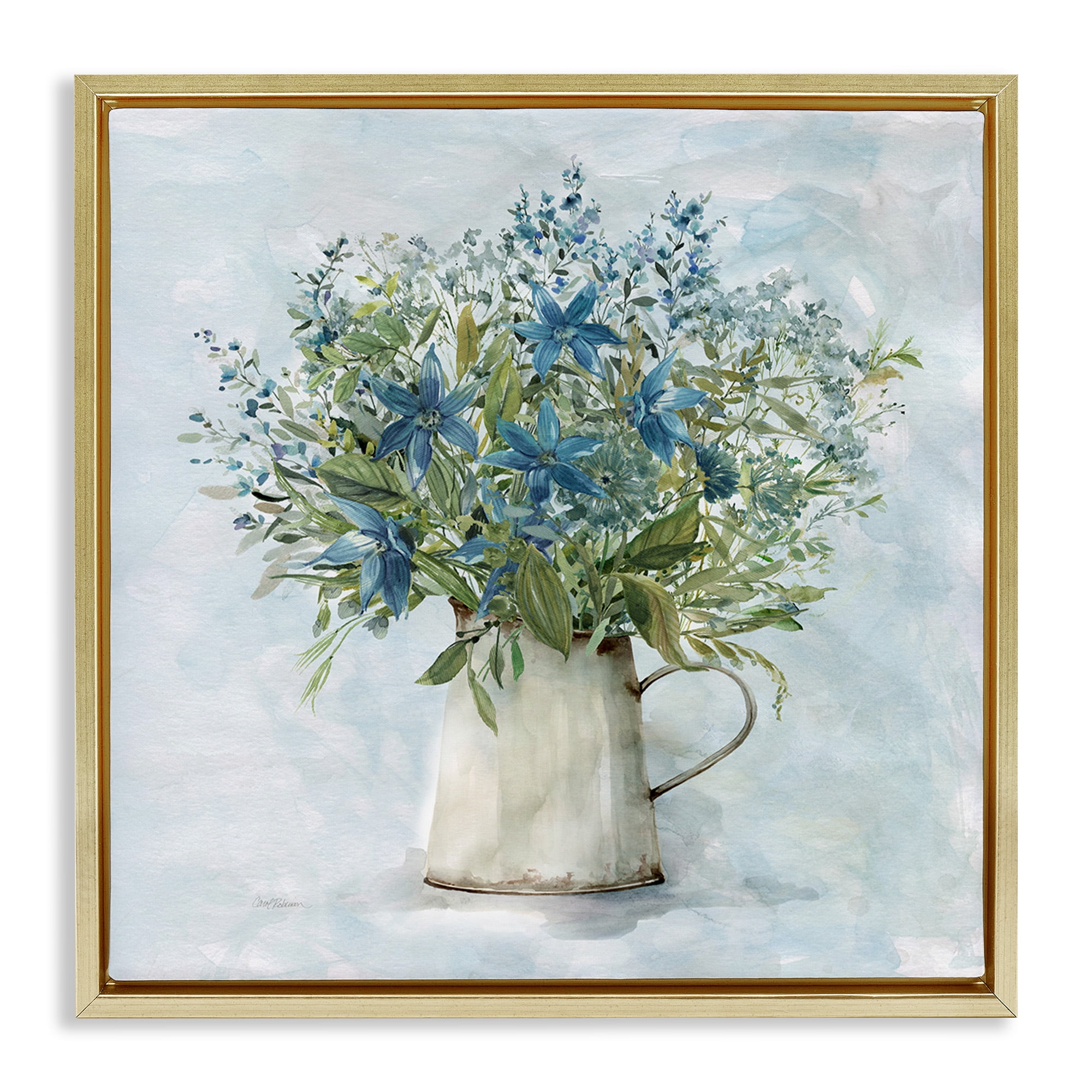 Stupell Industries Country Milk Tin Bouquet Botanical & Floral Painting Gold Floater Framed Canvas Art Print Wall Art, 25 x 25