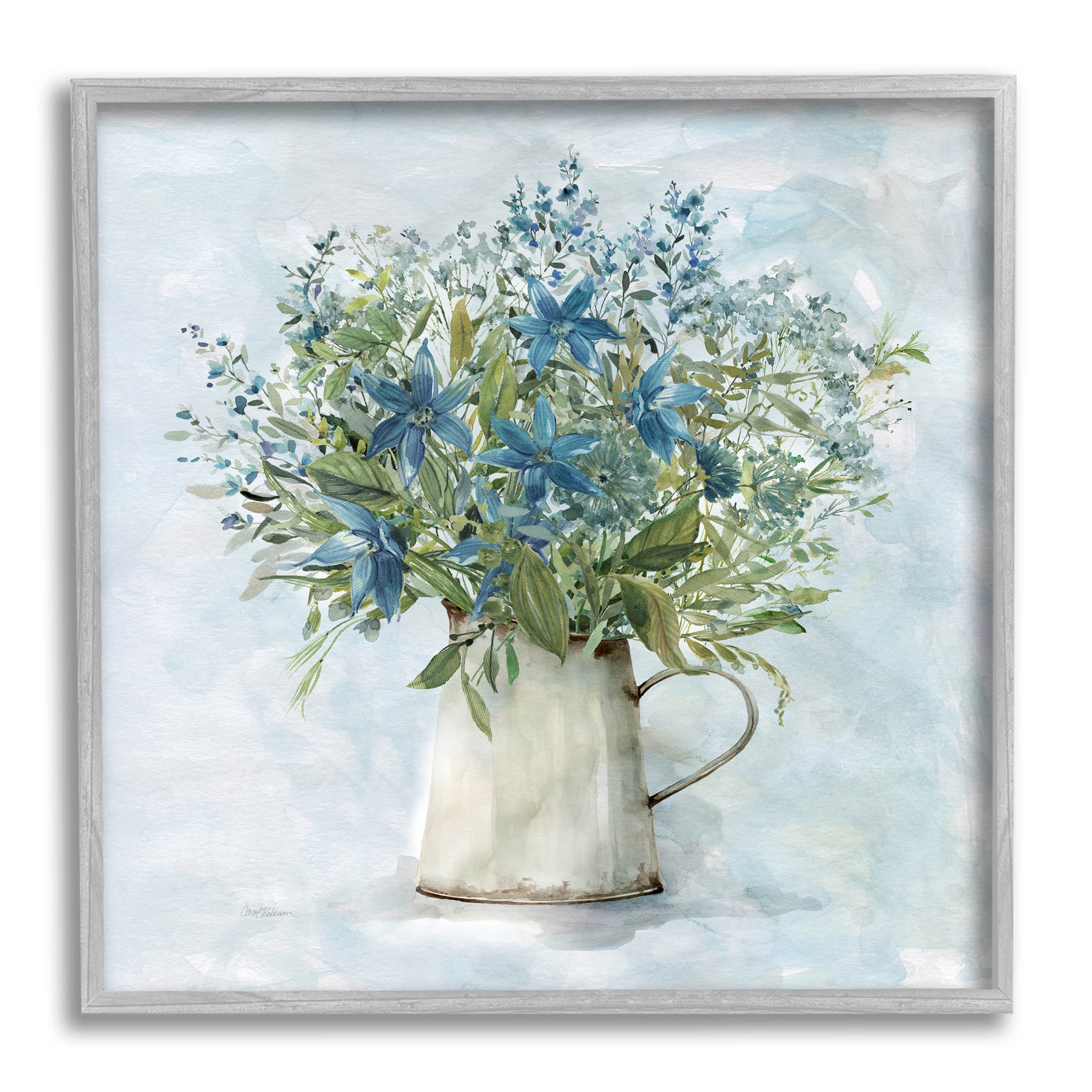 Stupell Industries Country Milk Tin Bouquet Painting Gray Framed Art Print Wall Art, Design by Carol Robinson