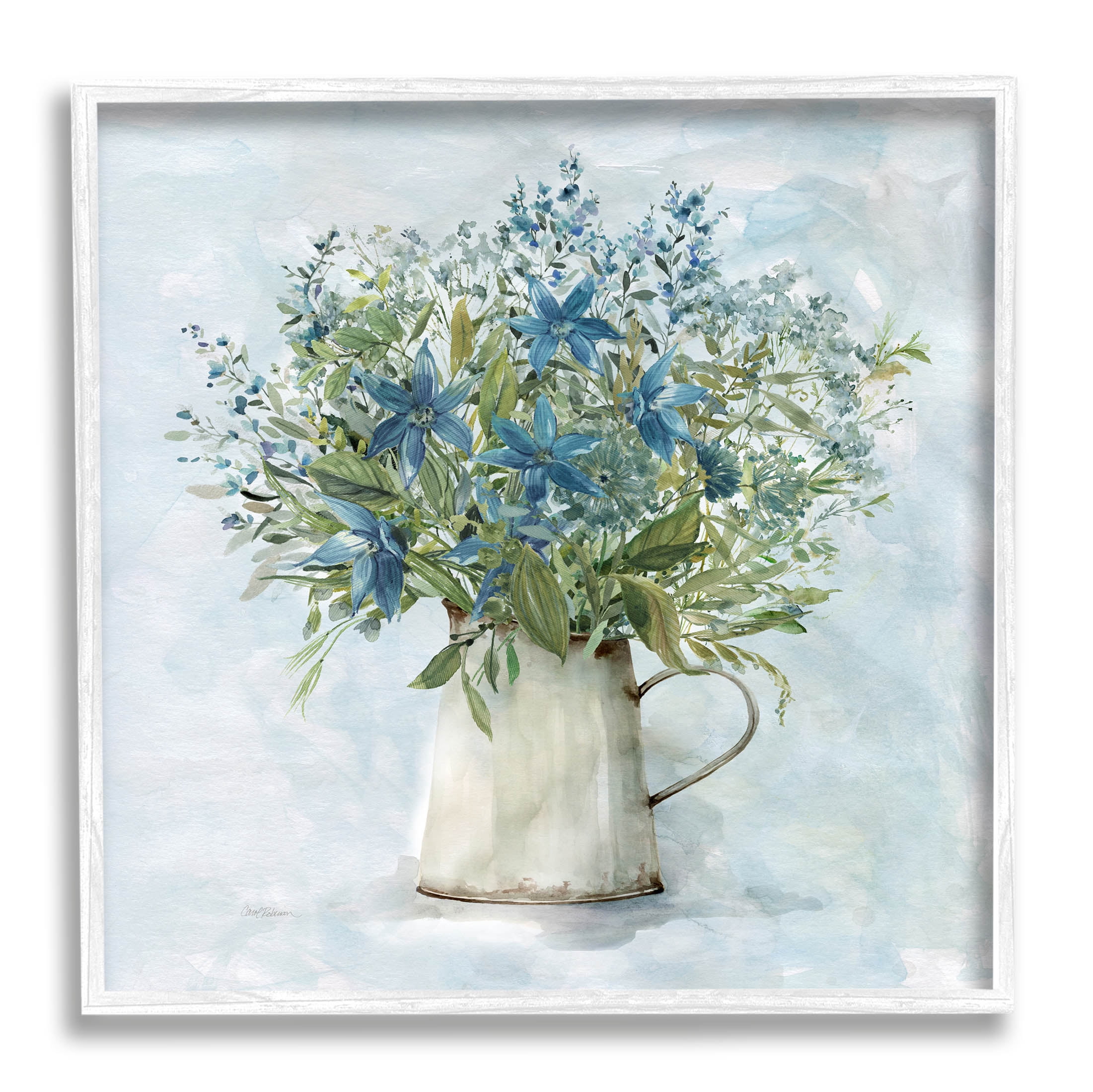 Stupell Industries Country Milk Tin Bouquet Painting White Framed Art Print Wall Art, Design by Carol Robinson