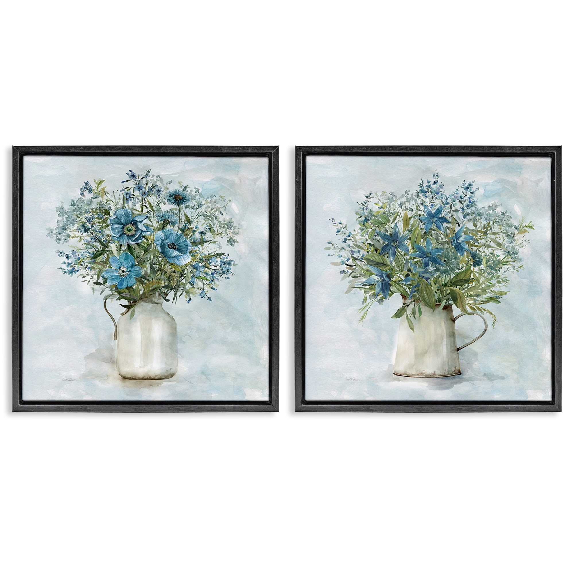Stupell Industries Country Mixed Floral Bouquets Botanical & Floral Painting Black Floater Framed Canvas Art Print Wall Art, 25 x 25, Set of 2
