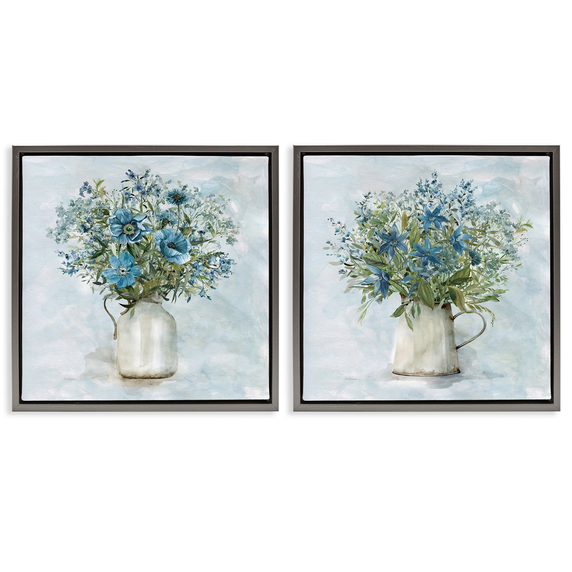 Stupell Industries Country Mixed Floral Bouquets Botanical & Floral Painting Gray Floater Framed Canvas Art Print Wall Art, 18 x 18, Set of 2