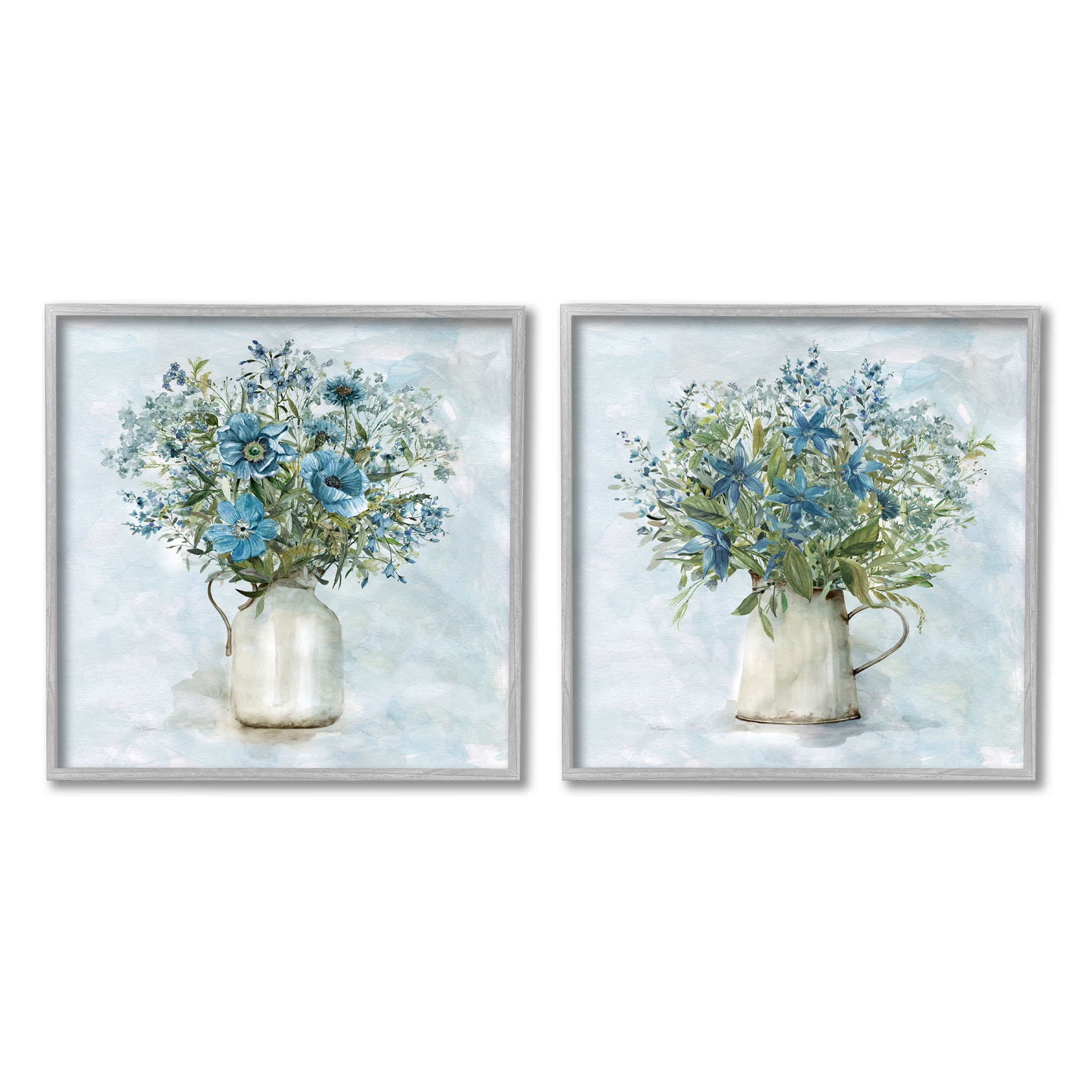 Stupell Industries Country Mixed Floral Bouquets Painting Gray Framed Art Print Wall Art, Set of 2, Design by Carol Robinson
