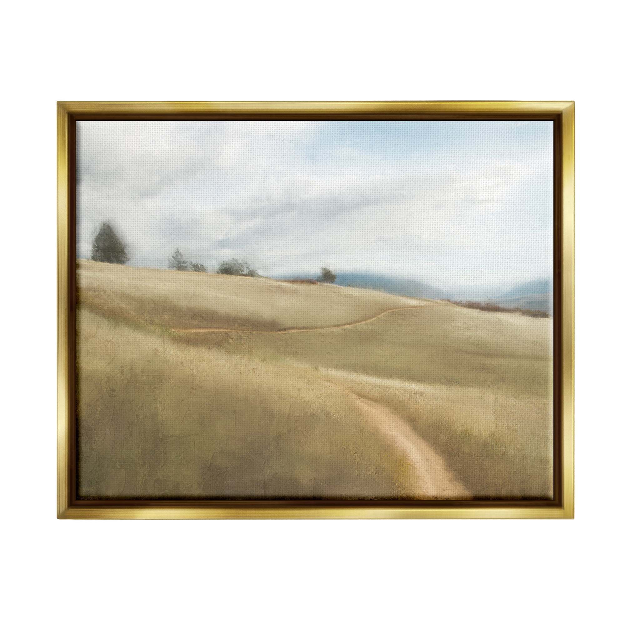 Stupell Industries Country Path Landscape Landscape Painting Gold Floater Framed Canvas Art Print Wall Art, 21 x 17