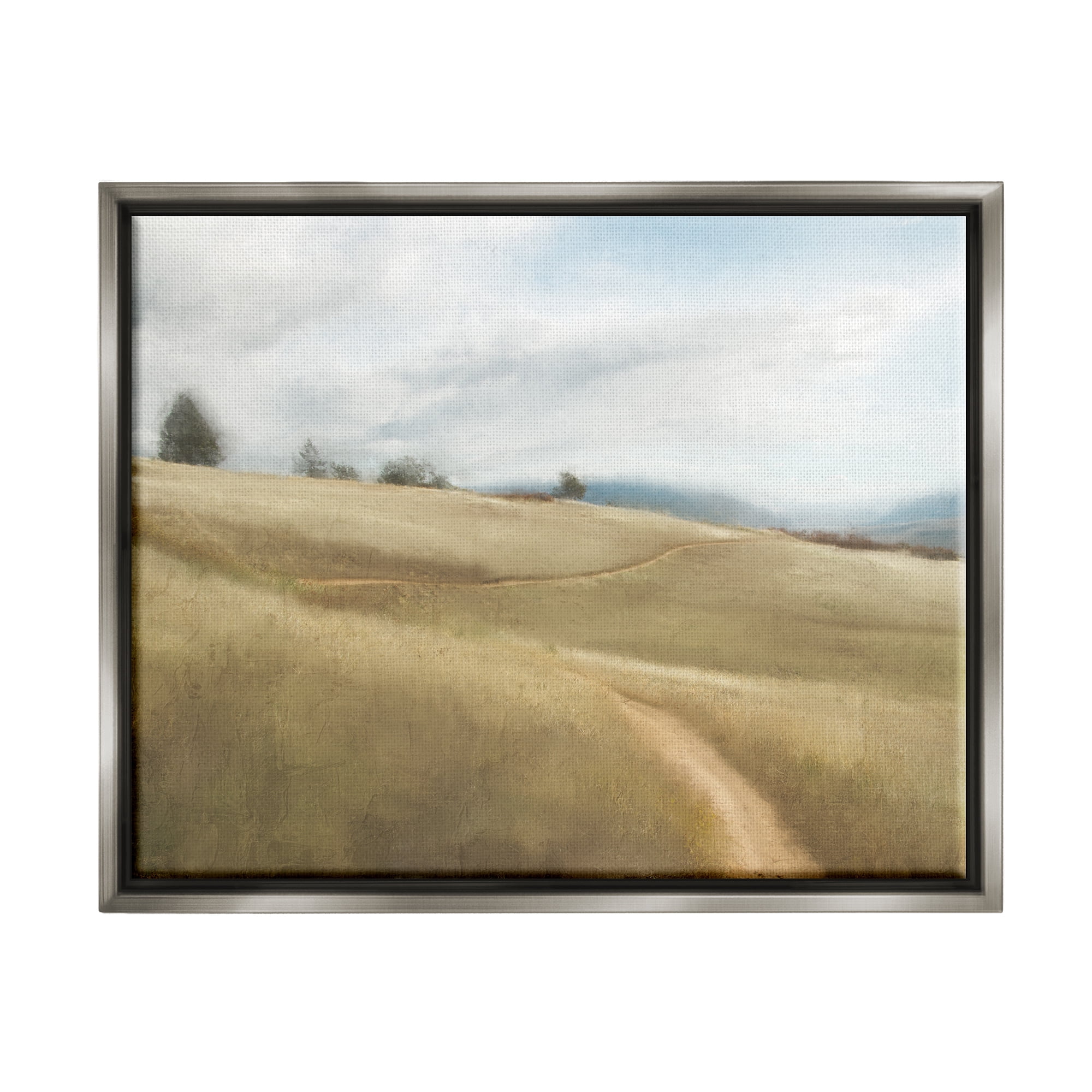 Stupell Industries Country Path Landscape Landscape Painting Gray Floater Framed Canvas Art Print Wall Art, 31 x 25