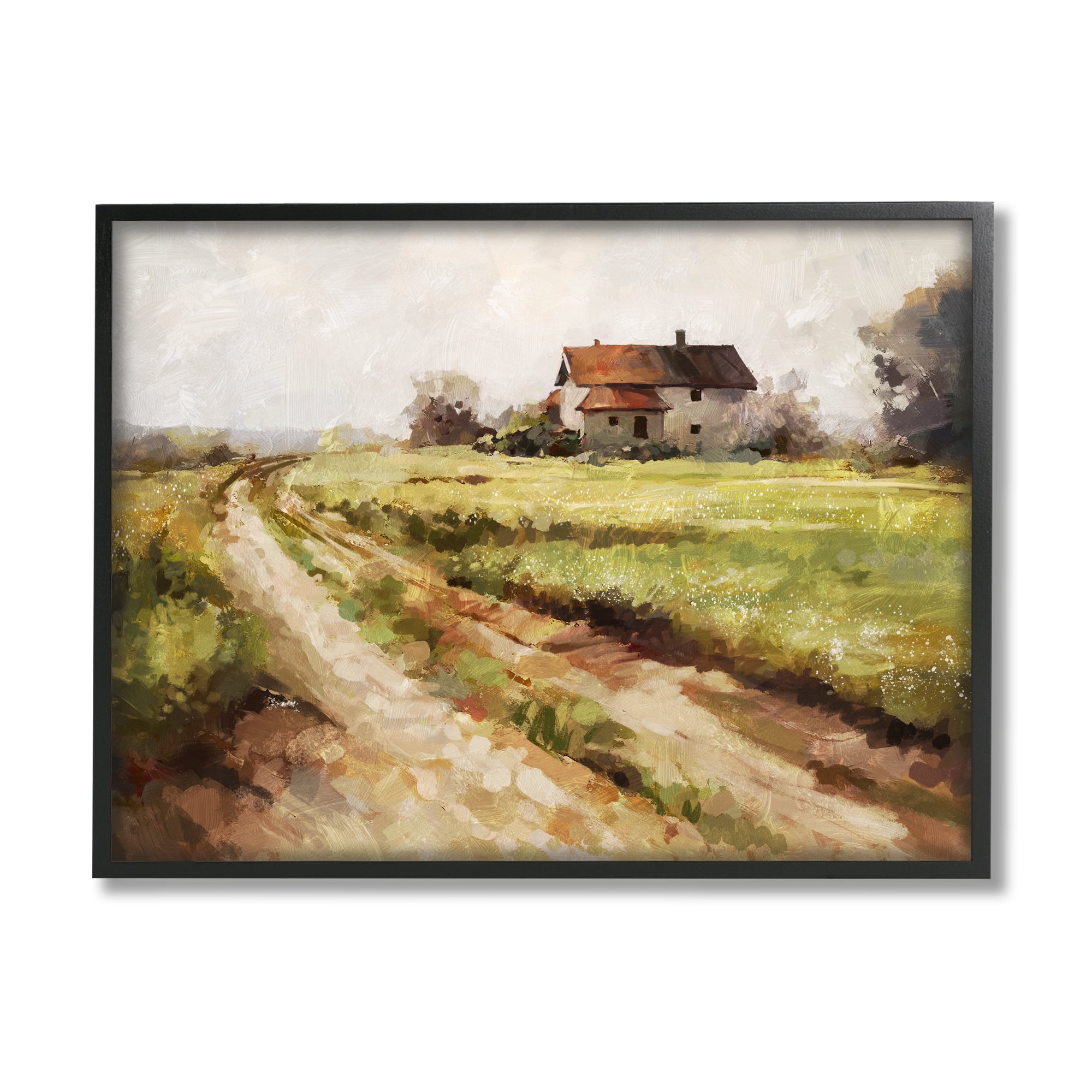 Stupell Industries Country Path to Barn Landscape Painting Black Framed Art Print Wall Art, 30 x 24
