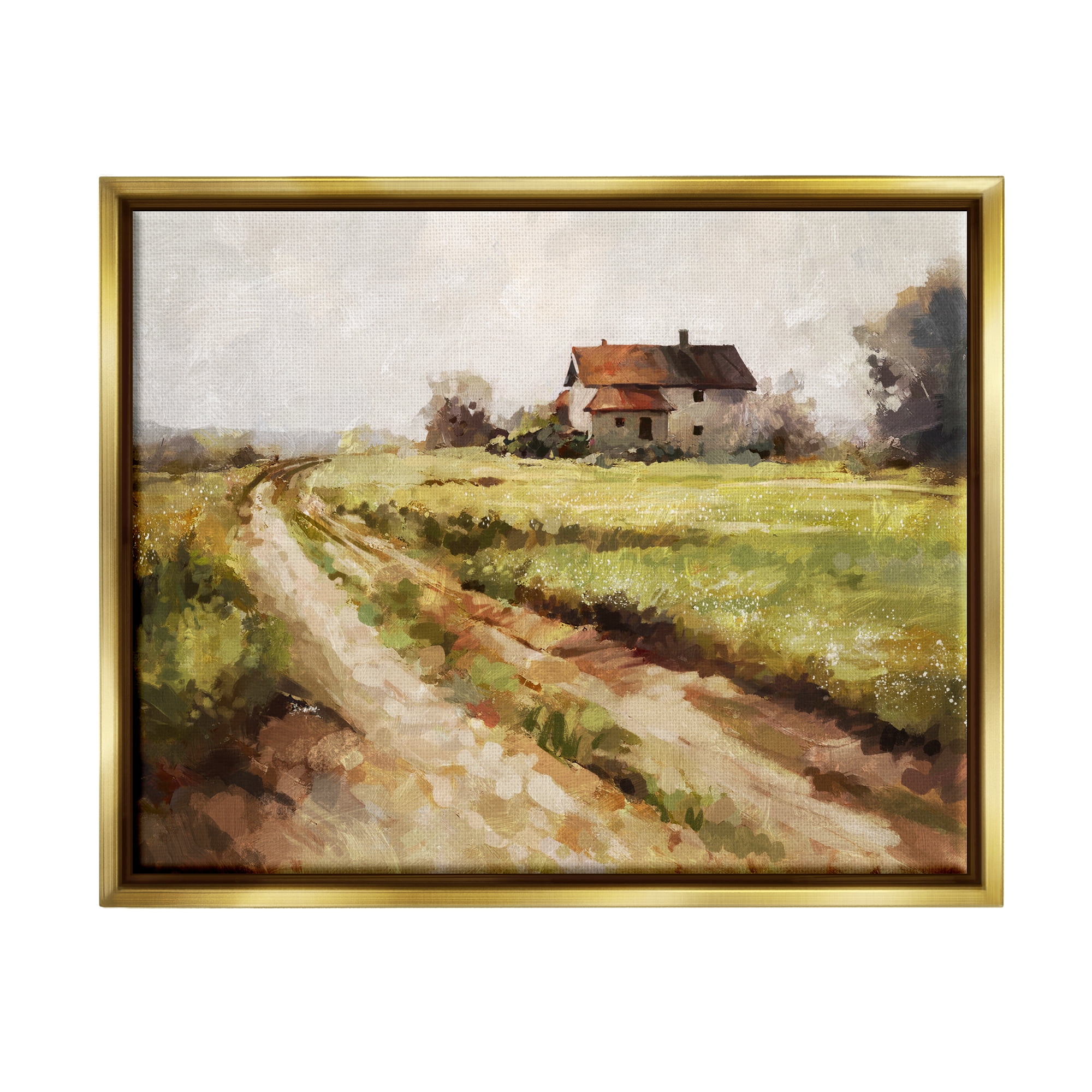Stupell Industries Country Path to Barn Landscape Painting Gold Floater Framed Canvas Art Print Wall Art, 31 x 25