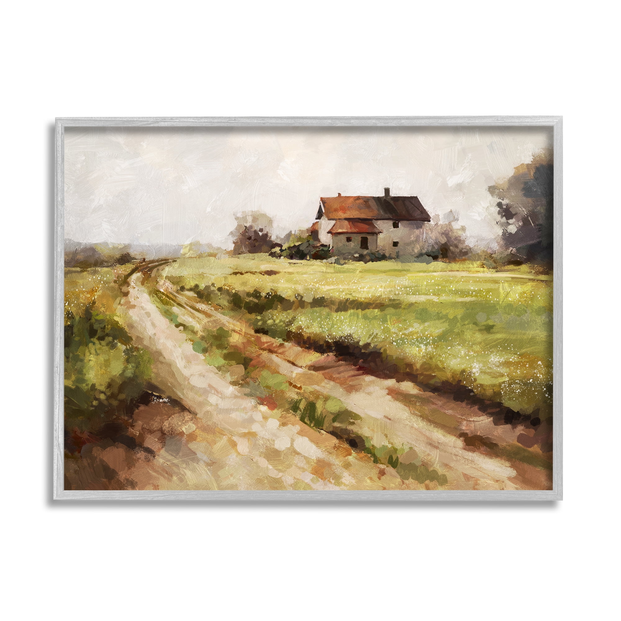 Stupell Industries Country Path to Barn Landscape Painting Gray Framed Art Print Wall Art, 20 x 16