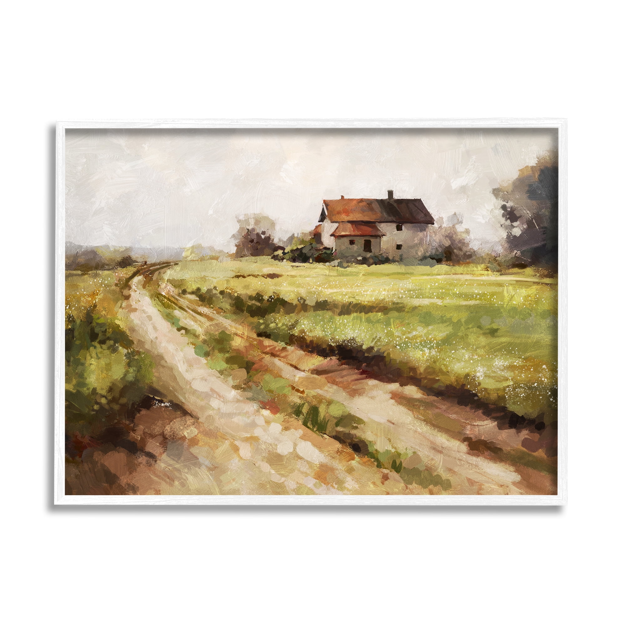 Stupell Industries Country Path to Barn Landscape Painting White Framed Art Print Wall Art, 14 x 11