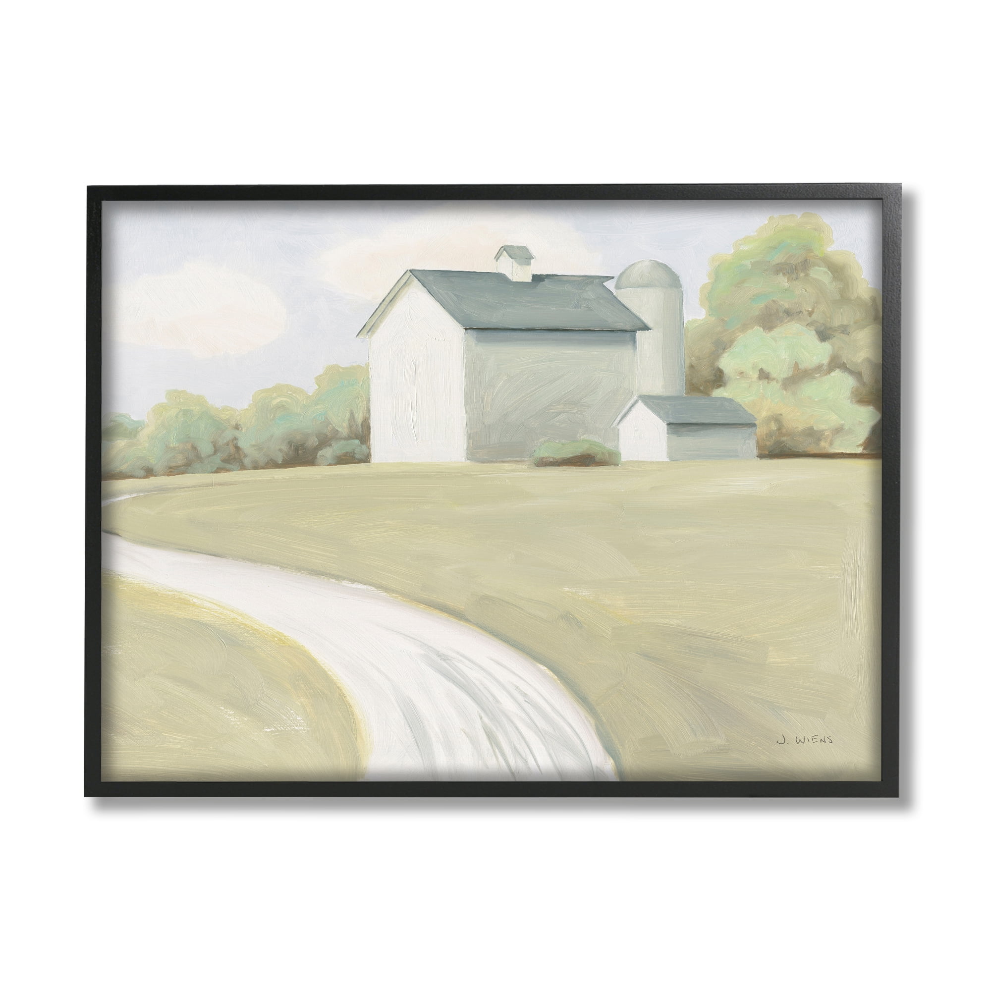 Stupell Industries Country Path to Barn Nature Painting Black Framed Art Print Wall Art, 14 x 11