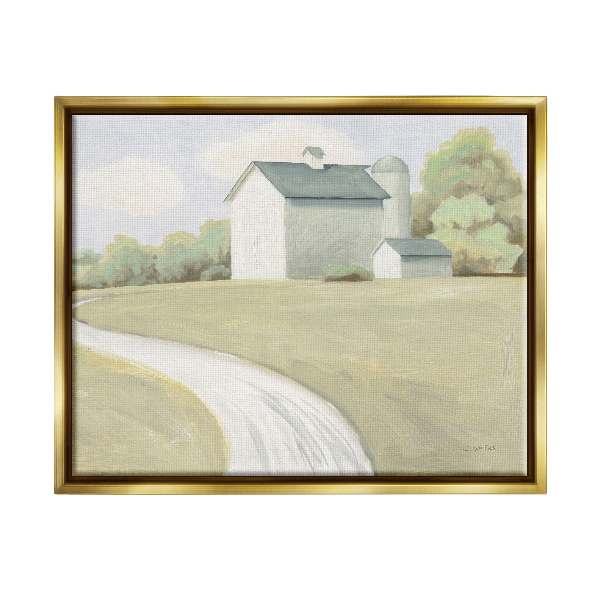 Stupell Industries Country Path to Barn Nature Painting Gold Floater Framed Art Print Wall Art, 21 x 17