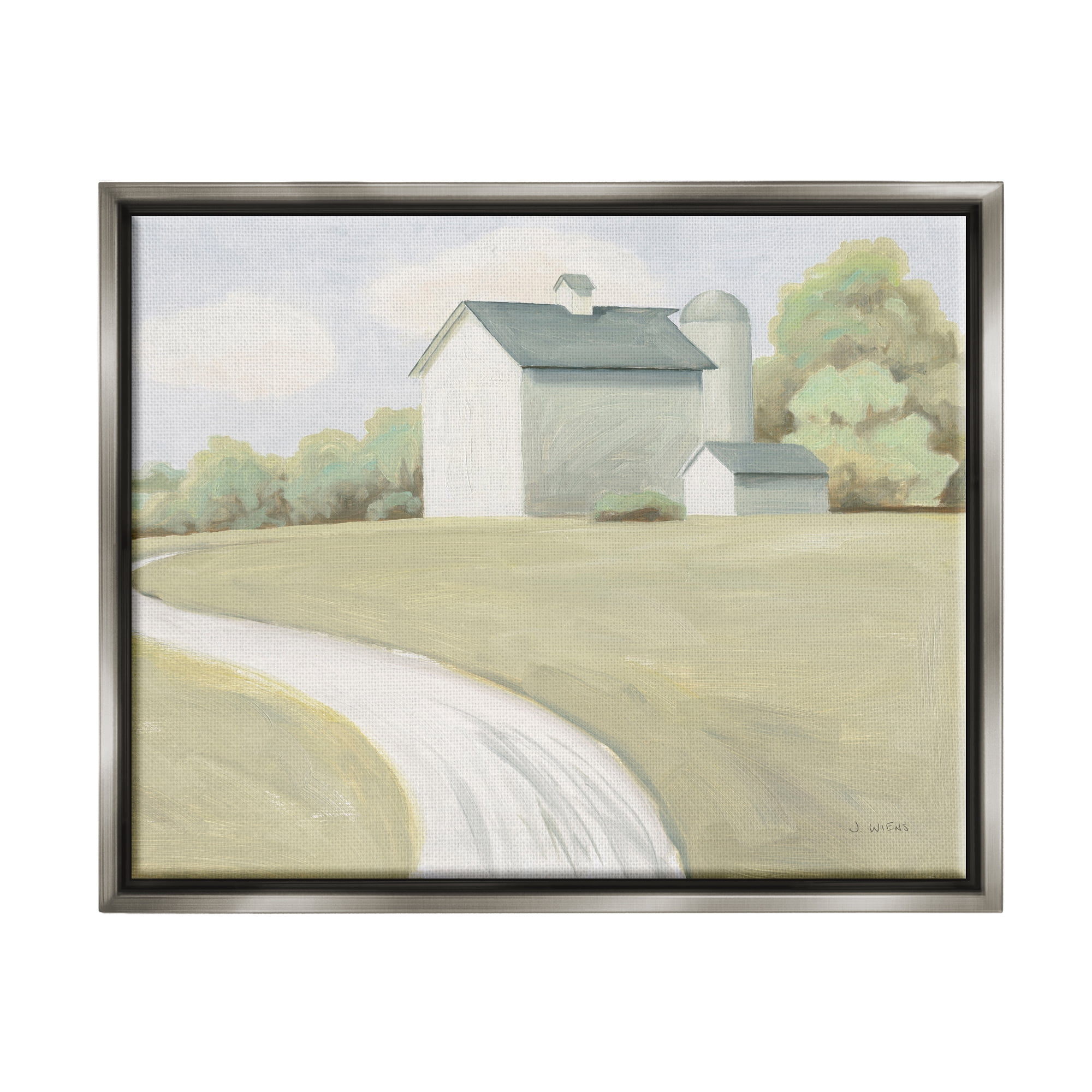 Stupell Industries Country Path to Barn Nature Painting Gray Floater Framed Art Print Wall Art, 31 x 25